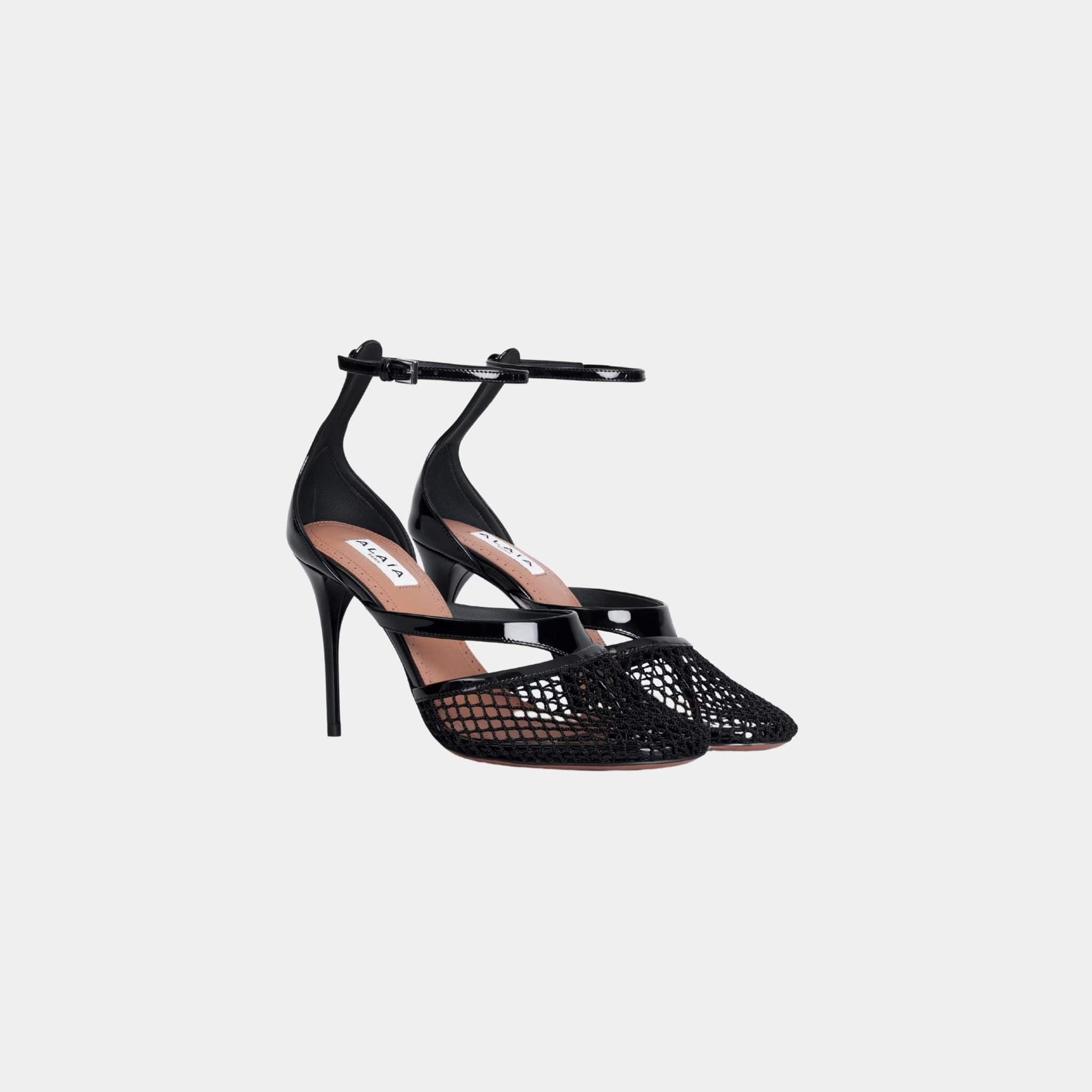 Infradito Sandals In Fishnet And Patent Leather