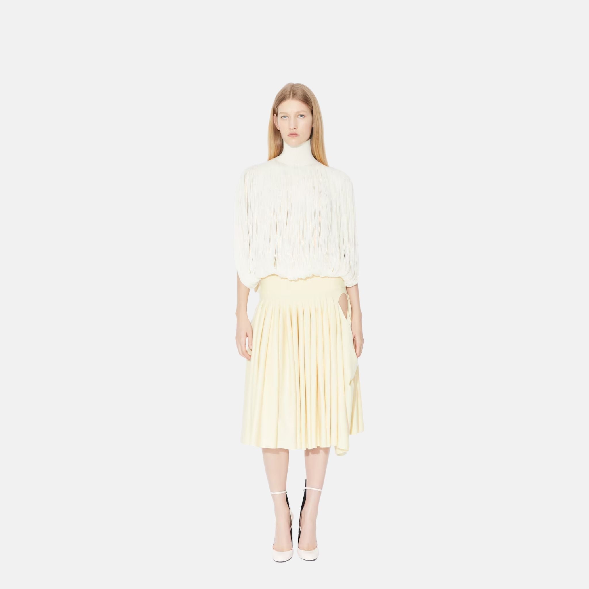 Knitted Fringe Jumper With High Neck