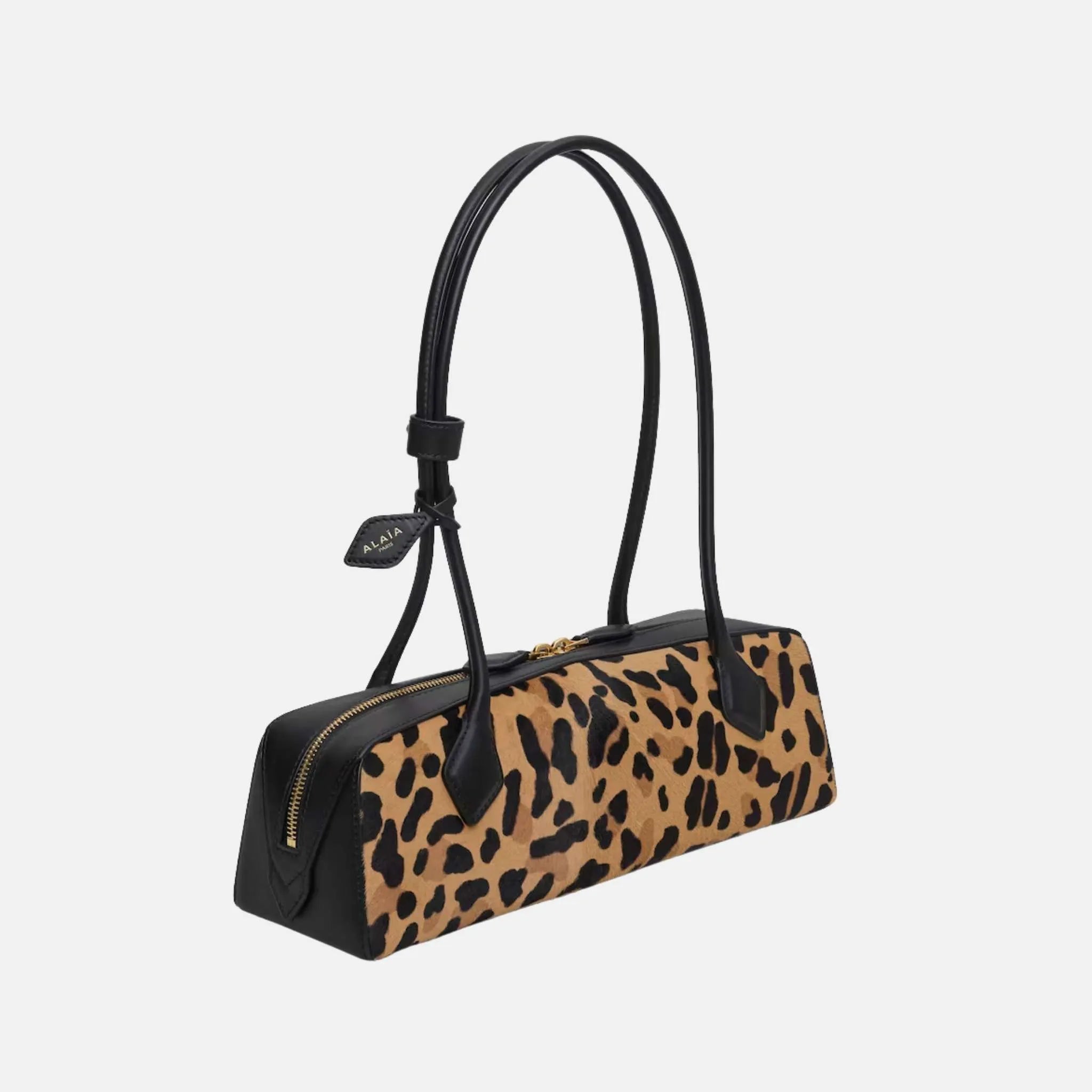 Le Teckel Medium Leopard Pony Leather Bag