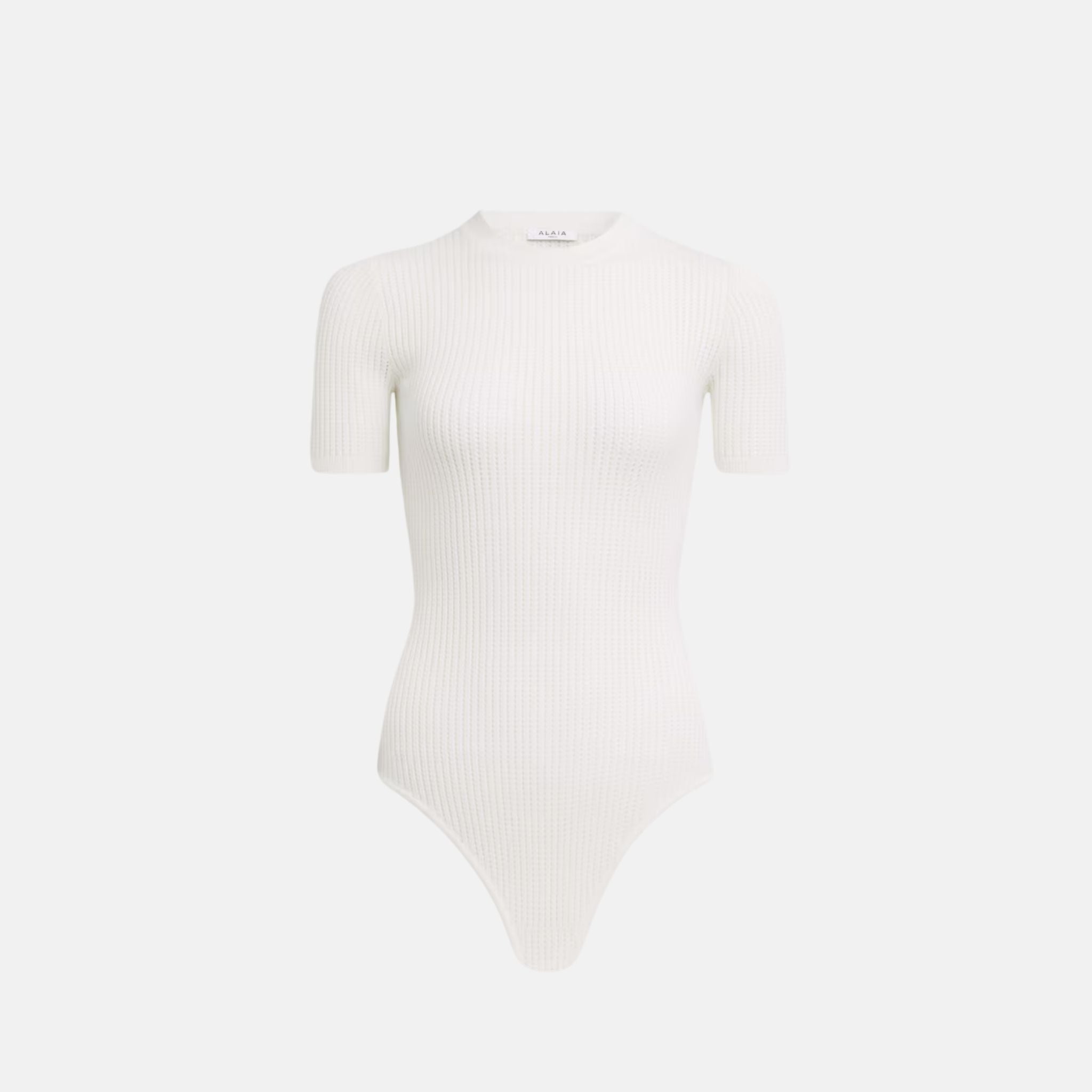 Short Sleeve Body In Sheer Wool Knit With Fine Open Lace Knit