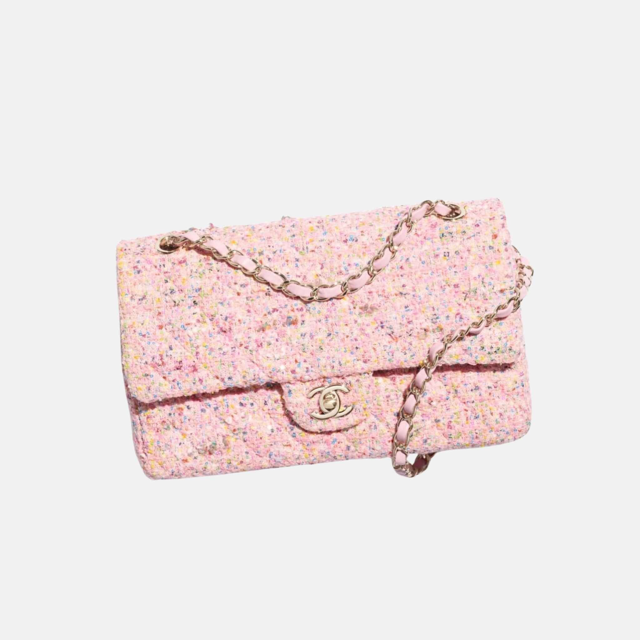 Classic 11.12 Pink Multicolour Handbag In Tweed And Gold Metal
