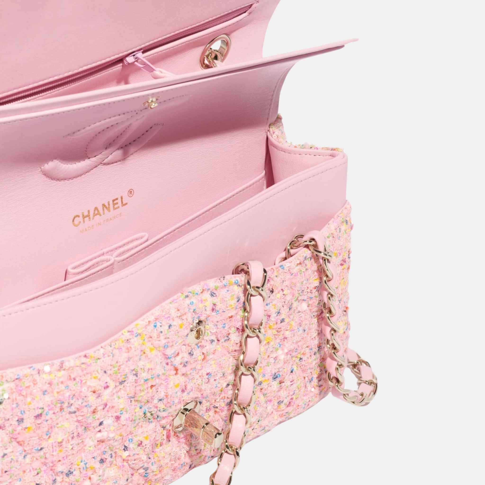 Classic 11.12 Pink Multicolour Handbag In Tweed And Gold Metal