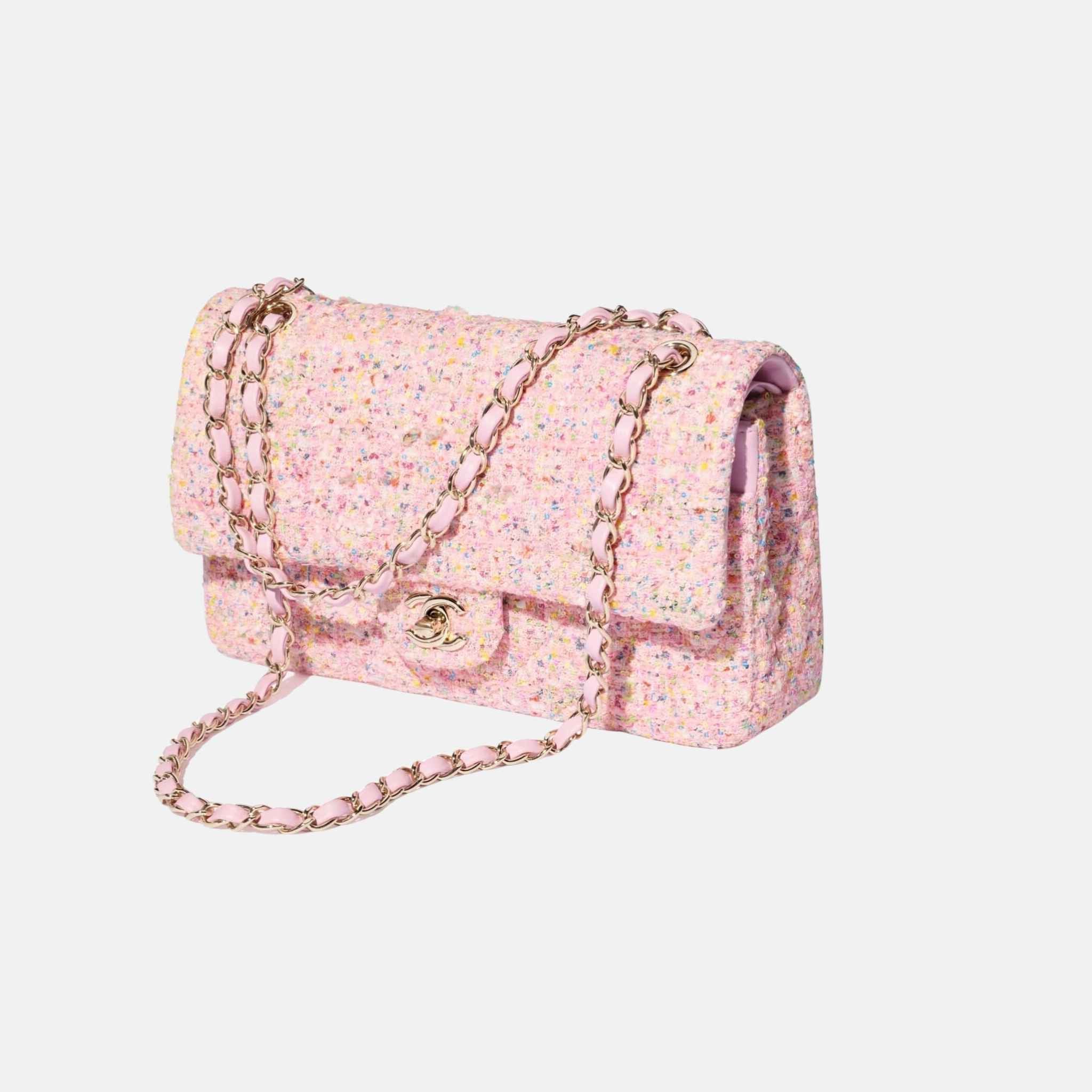 Classic 11.12 Pink Multicolour Handbag In Tweed And Gold Metal