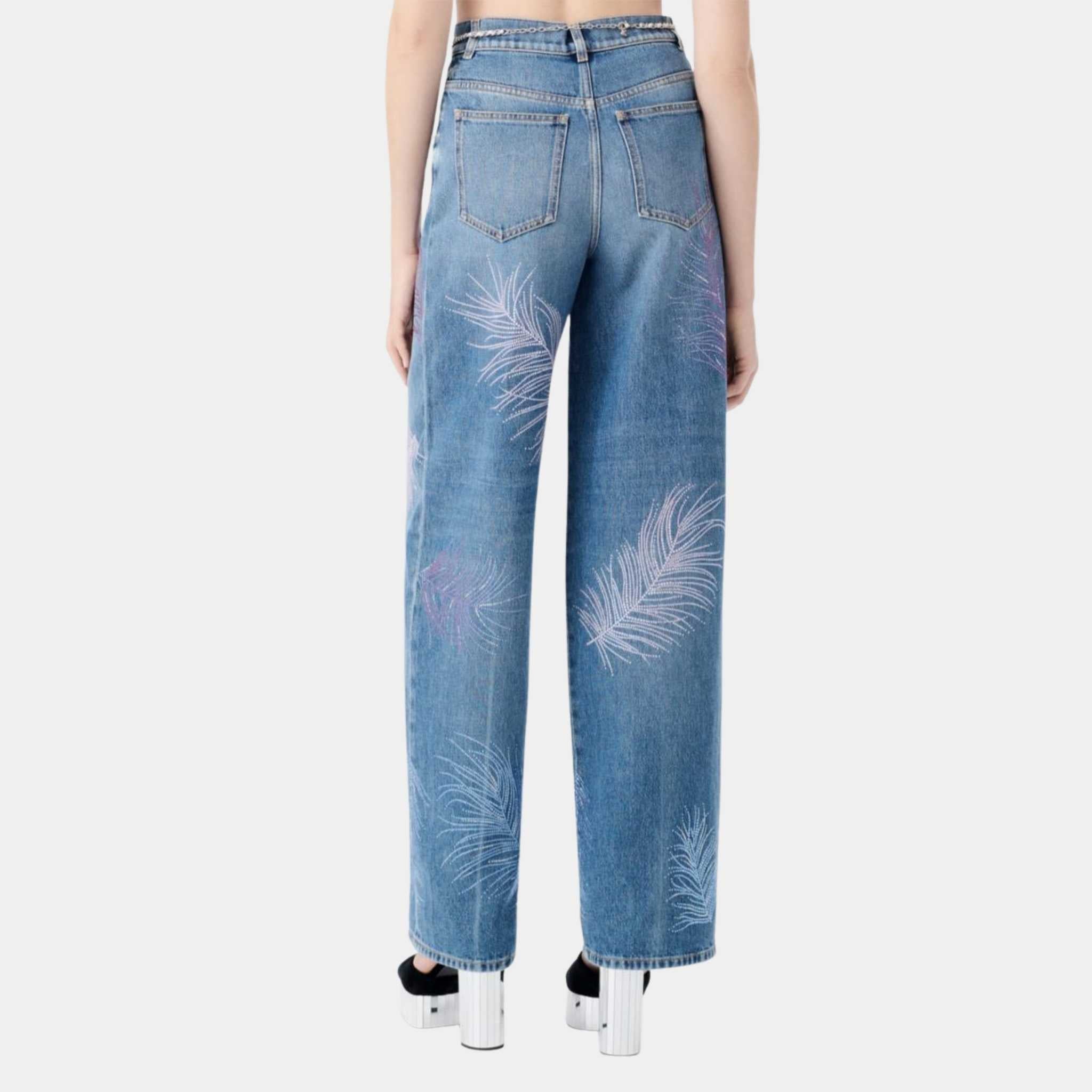 Embroidered Blue and Multicolour Denim Jeans
