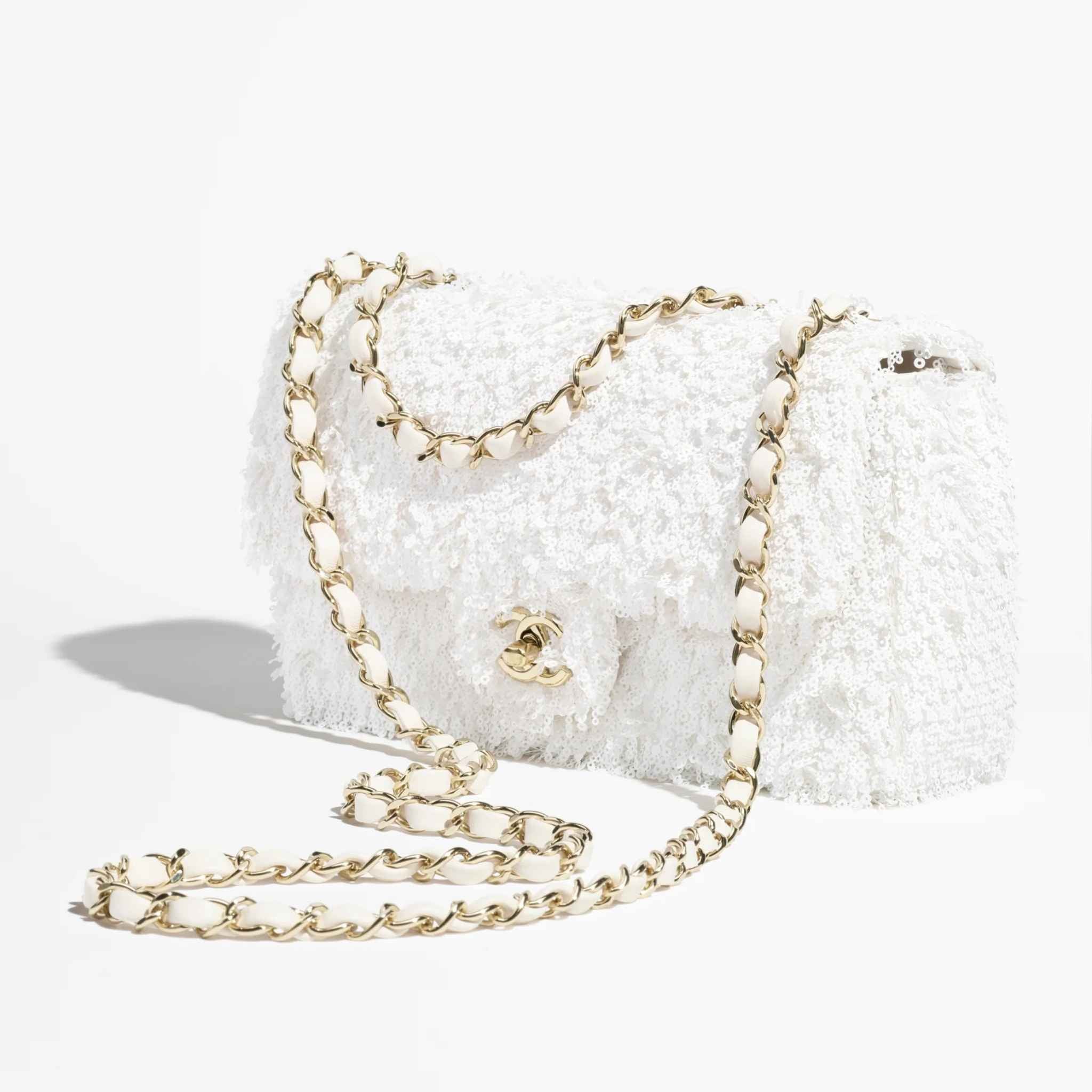 Evening Bag In Fringed Sequins & Gold Tone Metal