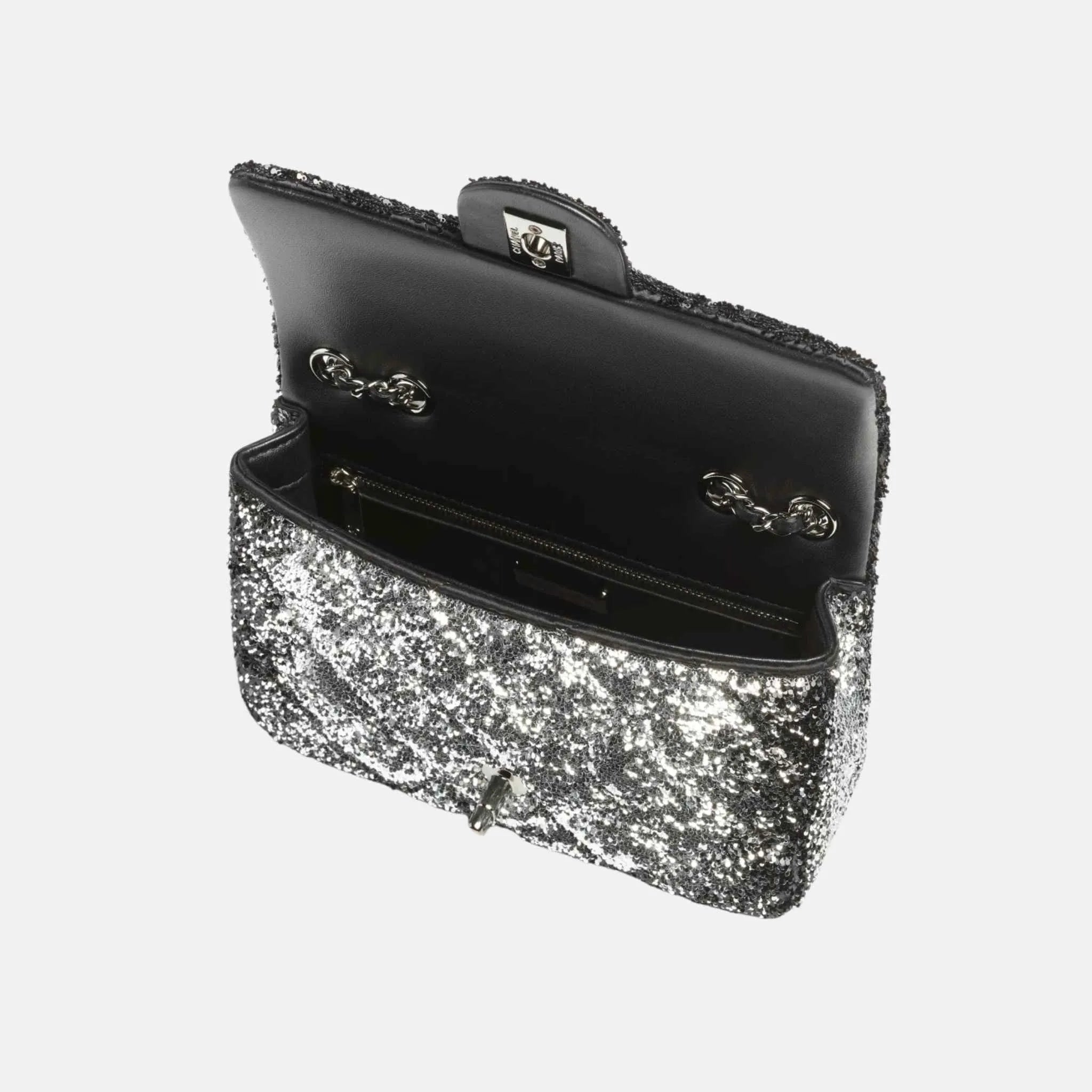 Flap Bag in Quilted Gradient Sequins and Ruthenium