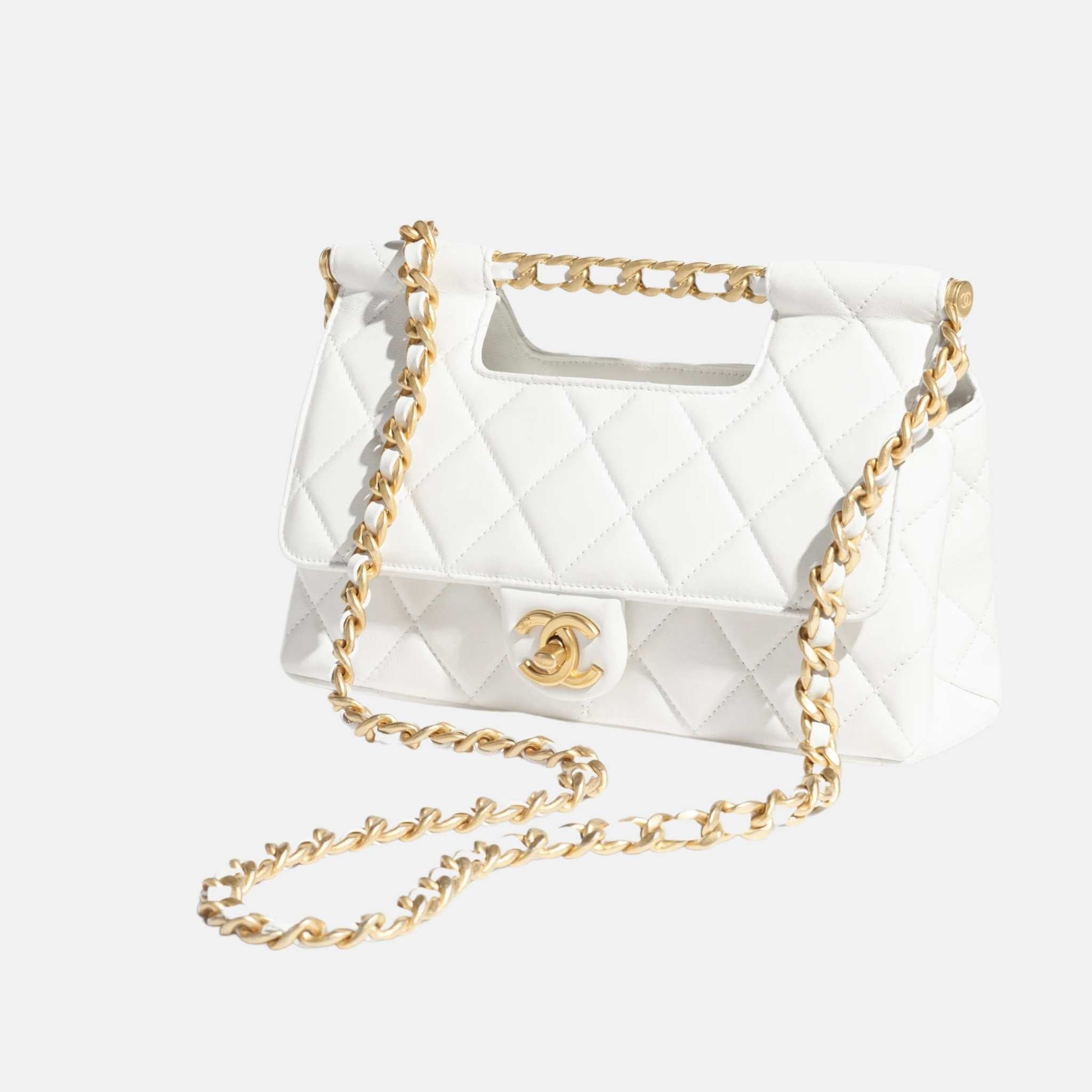 Flap Bag With Top Handle In Shiny Lambskin