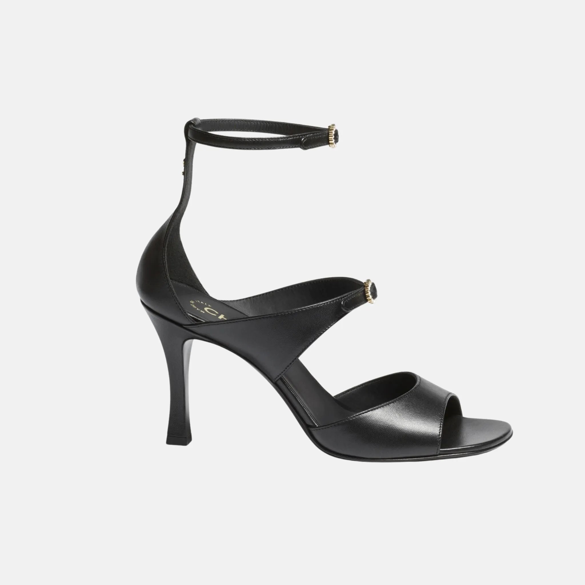 Heeled Sandals in Black Lambskin