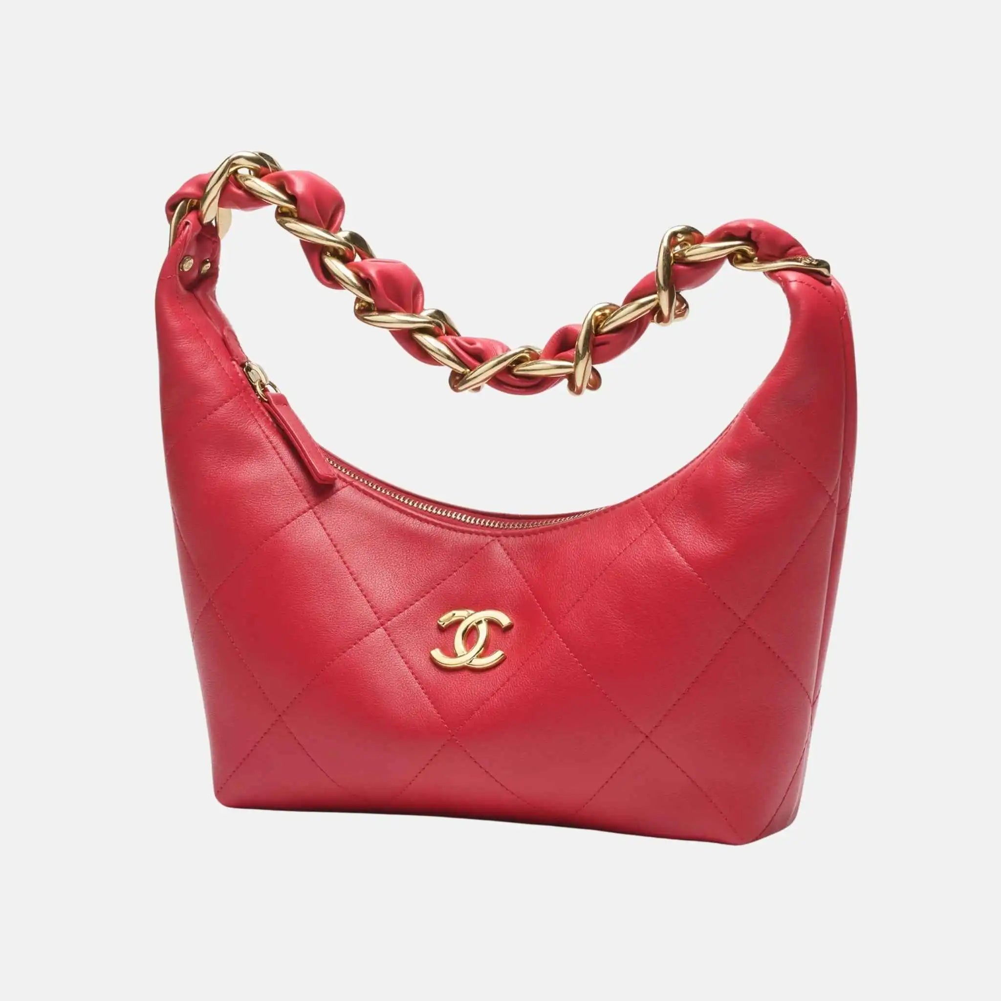 Hobo Handbag Shiny Calfskin Gold Tone Metal