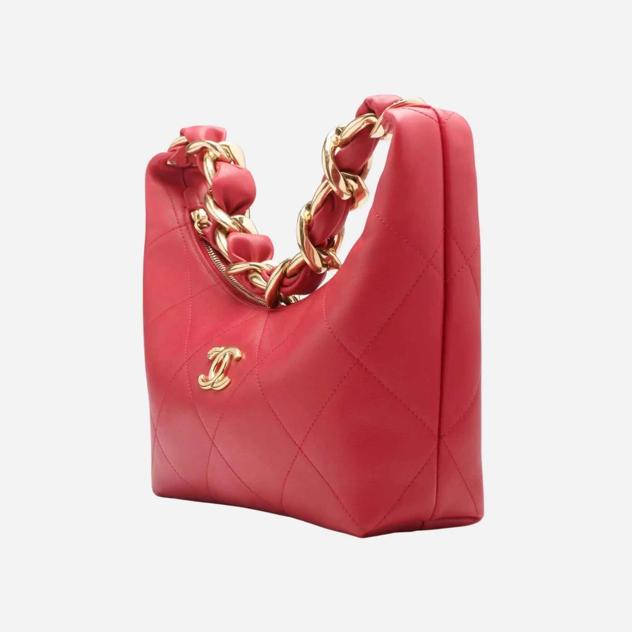 Hobo Handbag Shiny Calfskin Gold Tone Metal