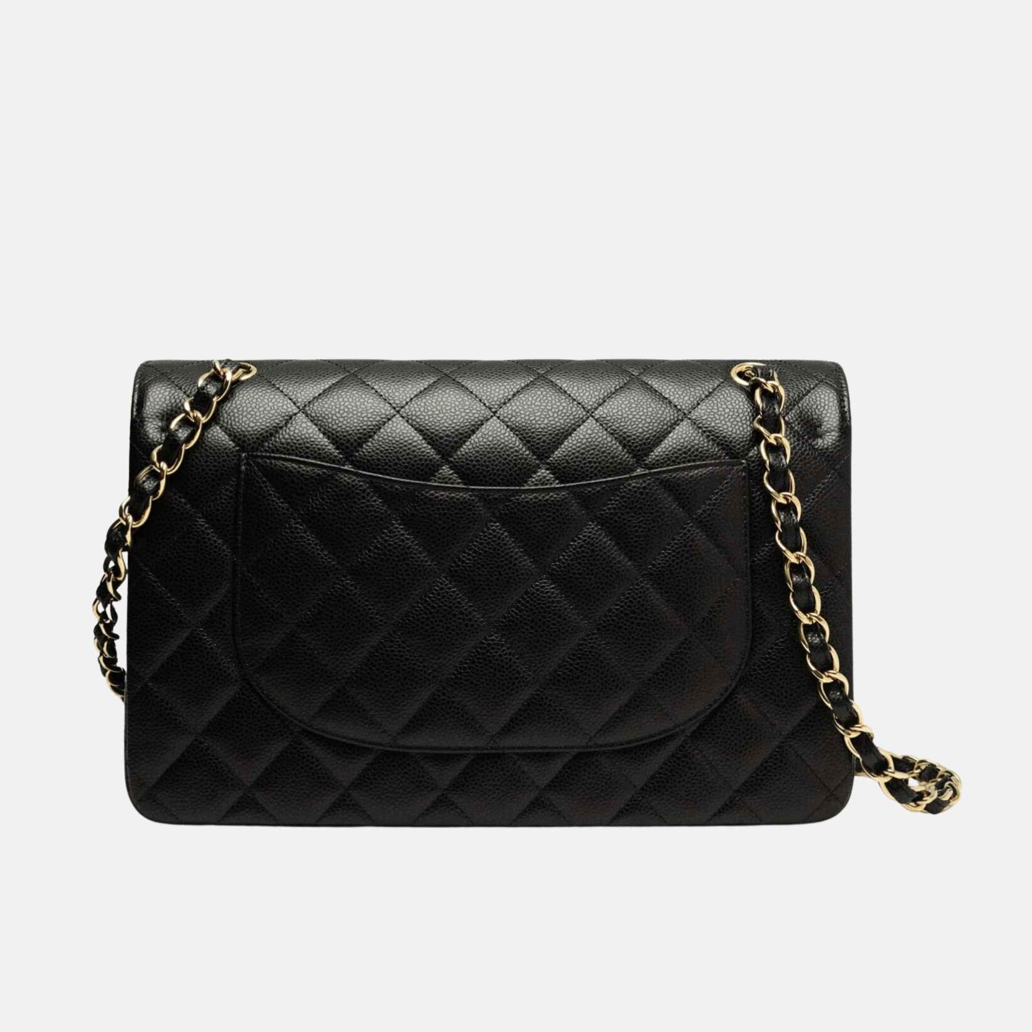 Large Classic Grained Calfskin Handbag In Gold Tone Metal