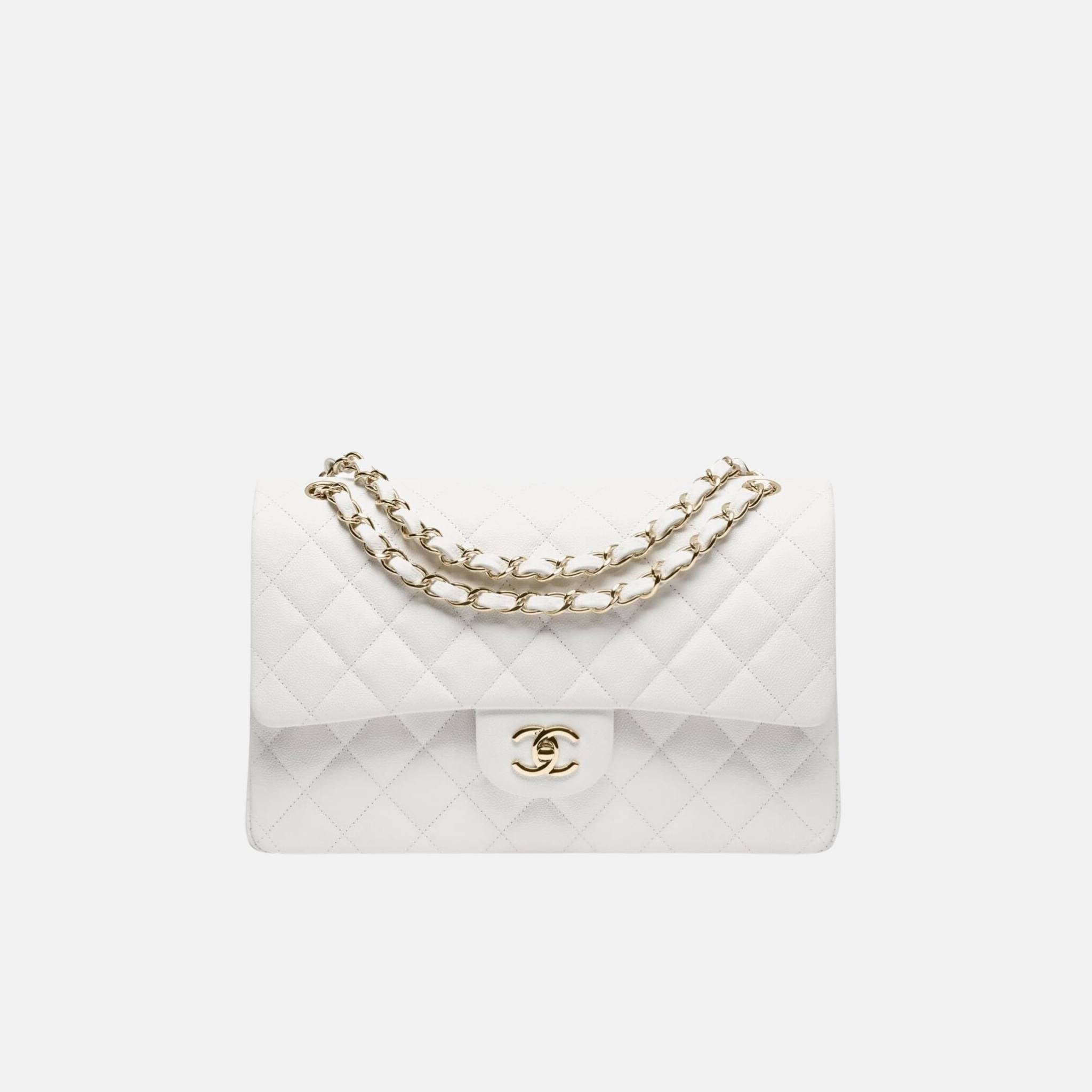 Large Classic Handbag In Grained Shiny Calfskin And Gold Tone