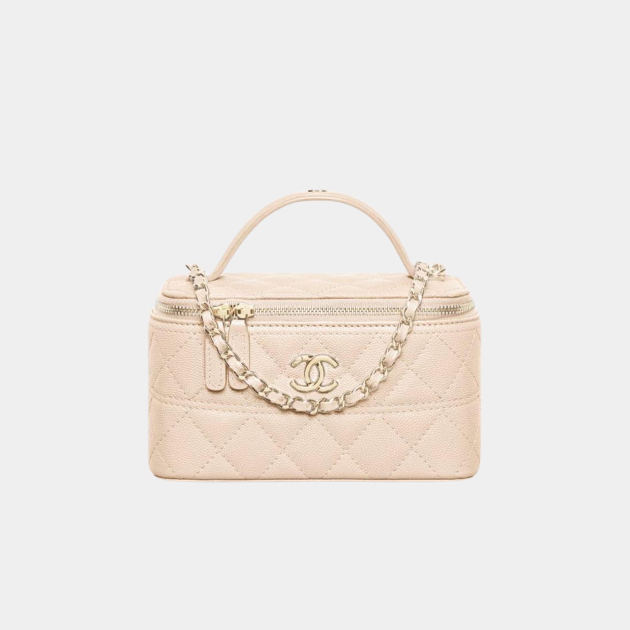 Long Vanity with Chain in Grained Calfskin and Gold Tone Metal