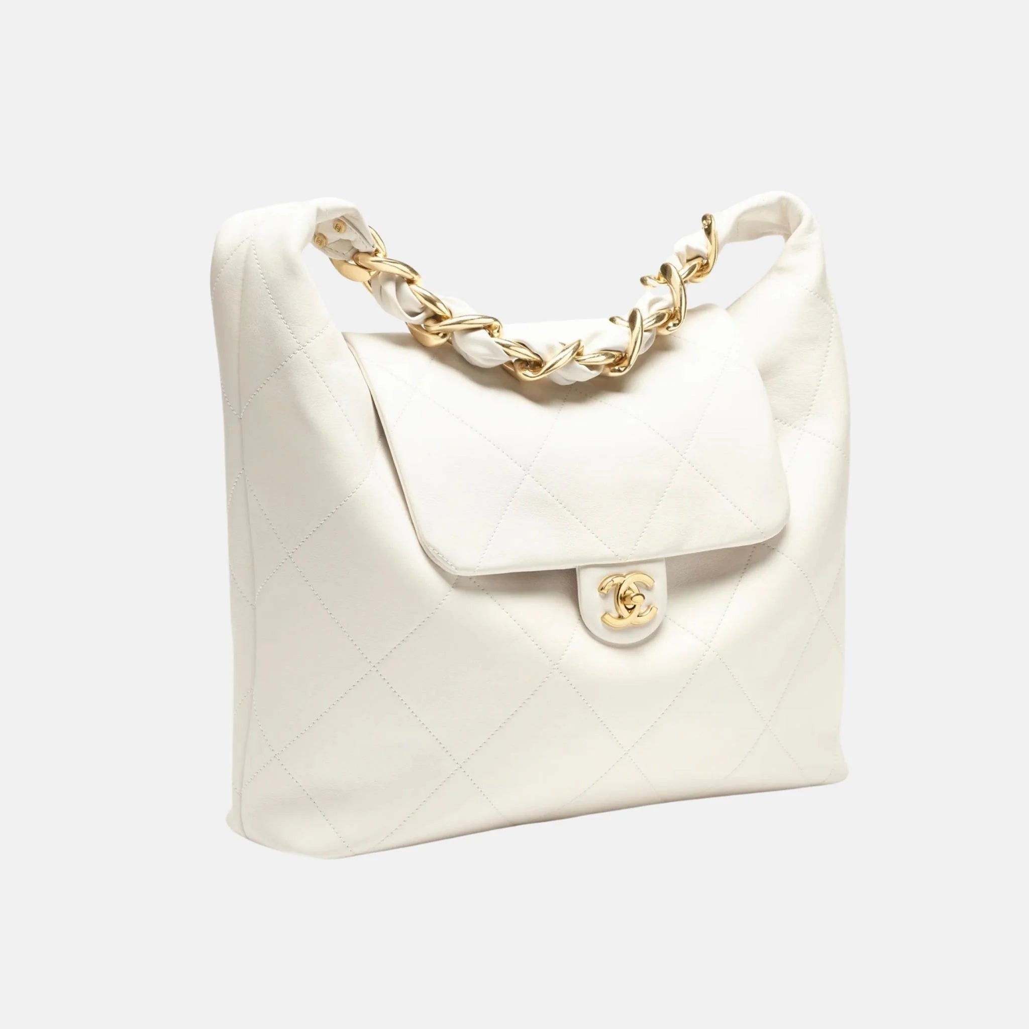 Maxi Hobo Bag Shiny Calfskin Gold Tone Metal