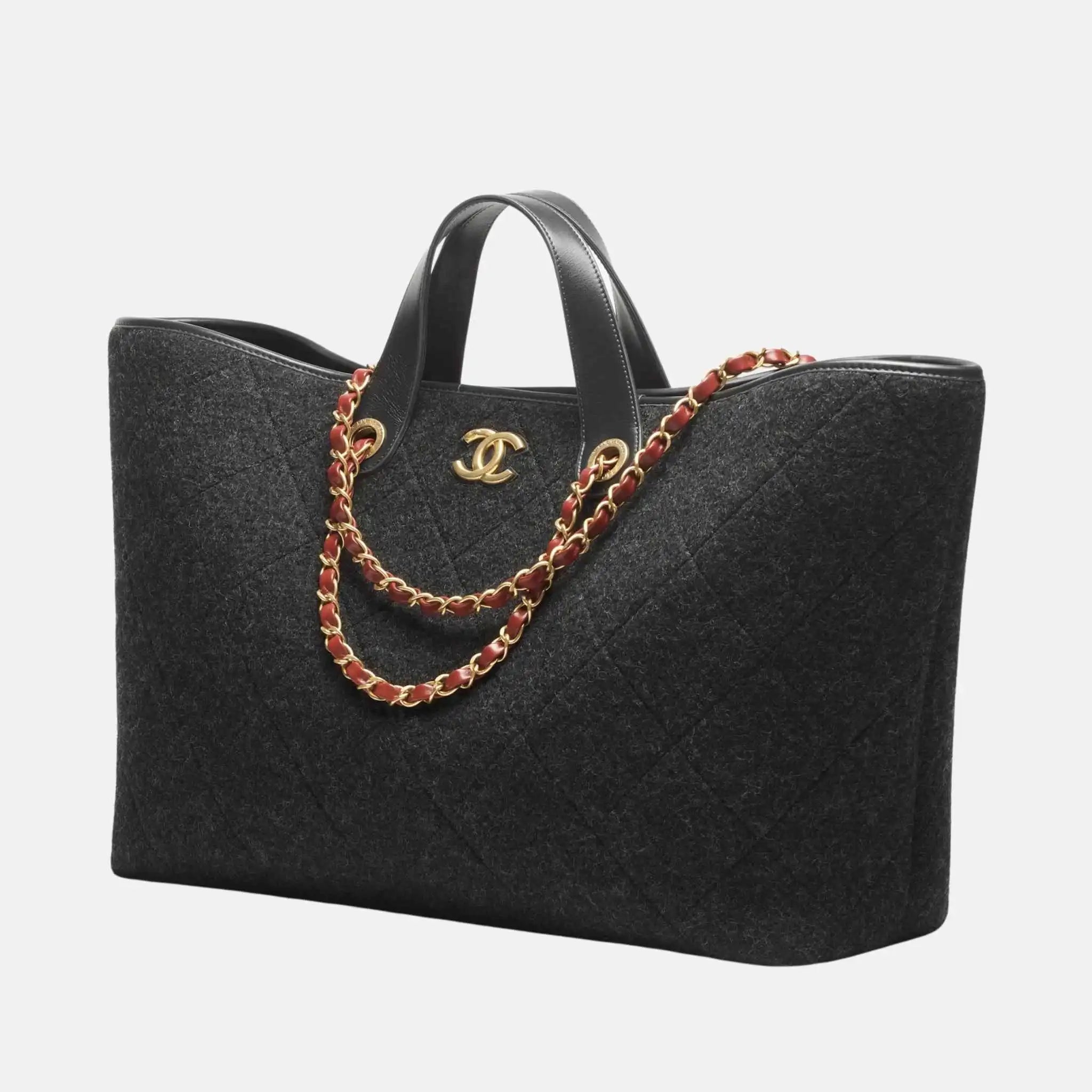 Maxi Shopping Bag Wool Dark Grey Gold Tone Metal