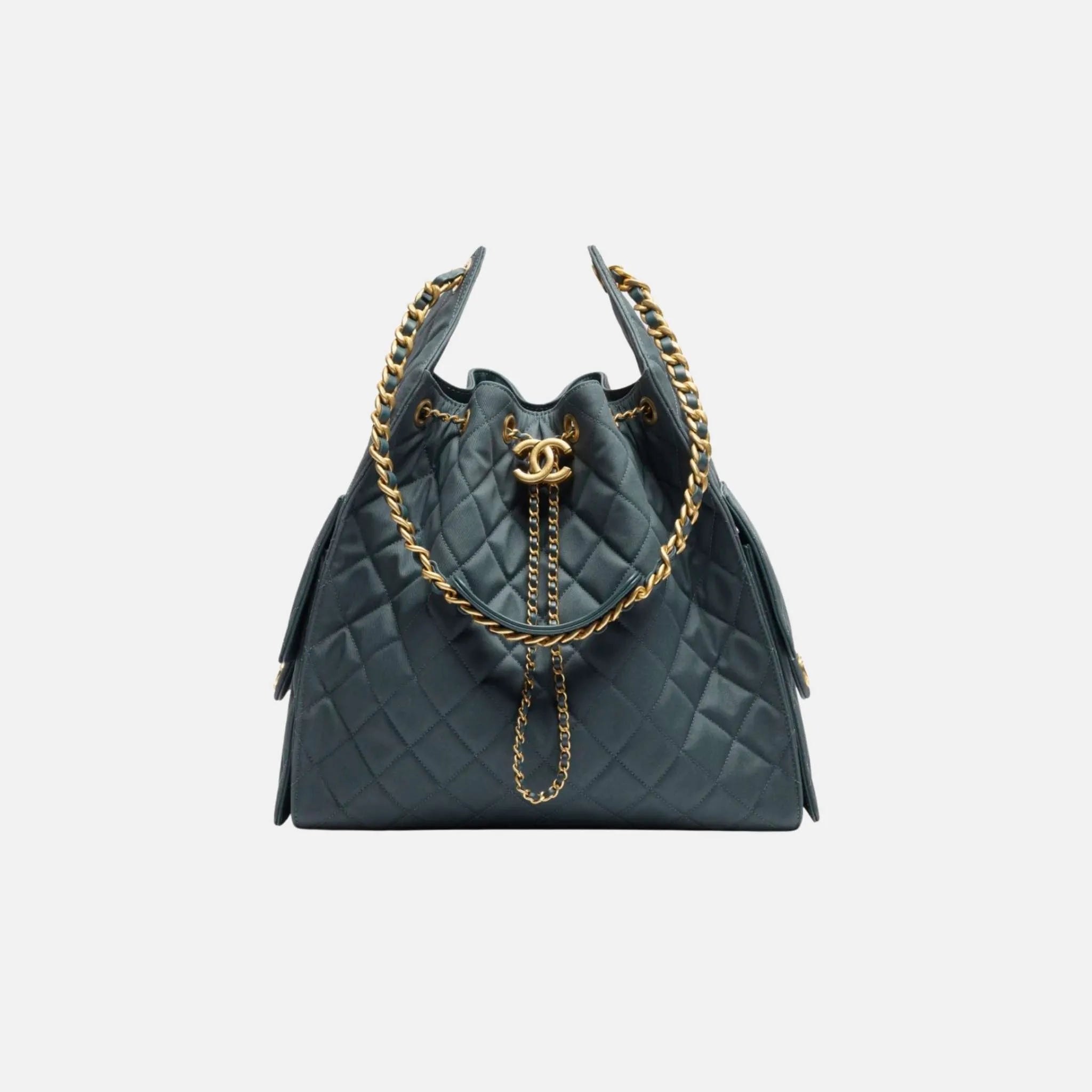 Medium Chanel 25 Bag in Dark Blue Canvas and Gold Metal