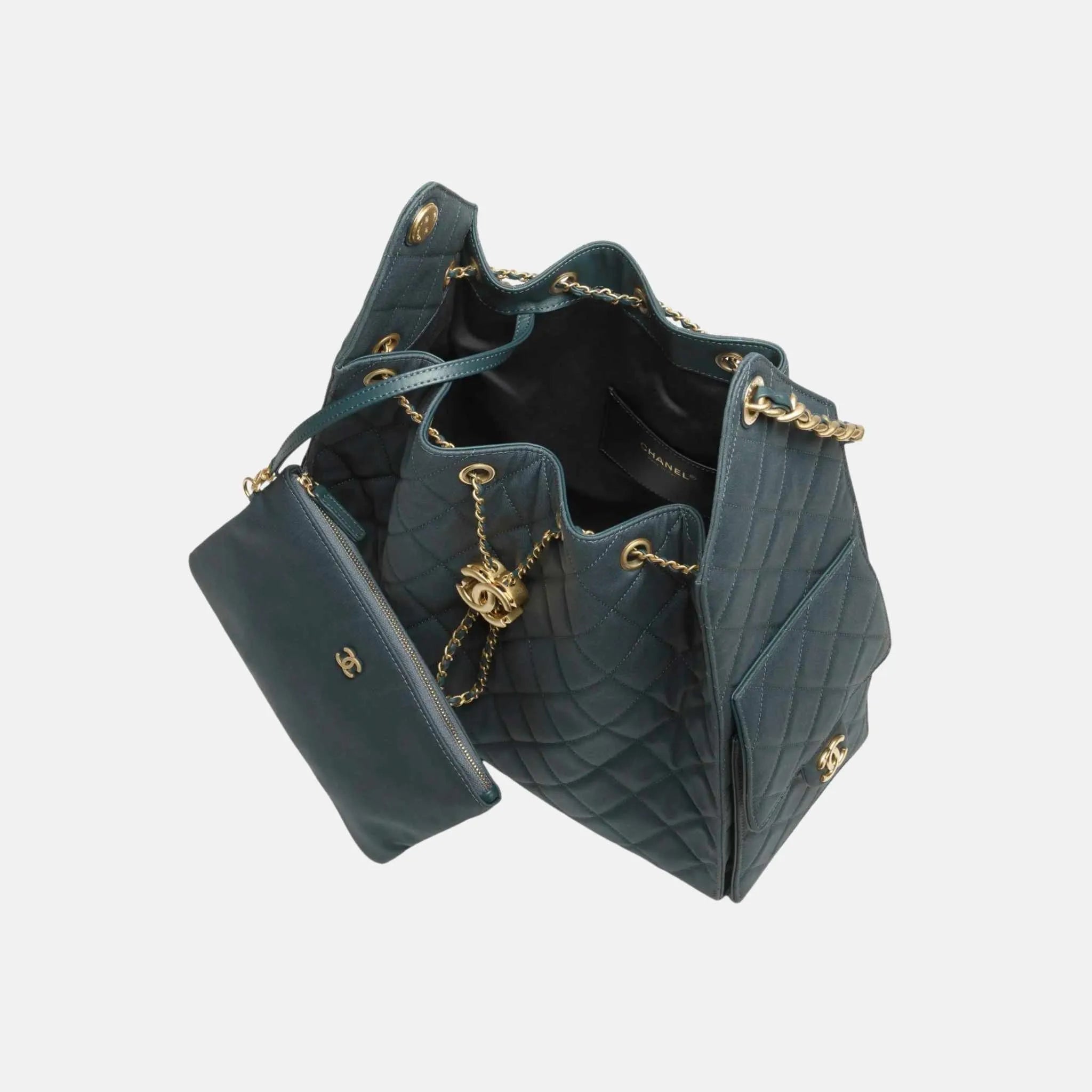 Medium Chanel 25 Bag in Dark Blue Canvas and Gold Metal