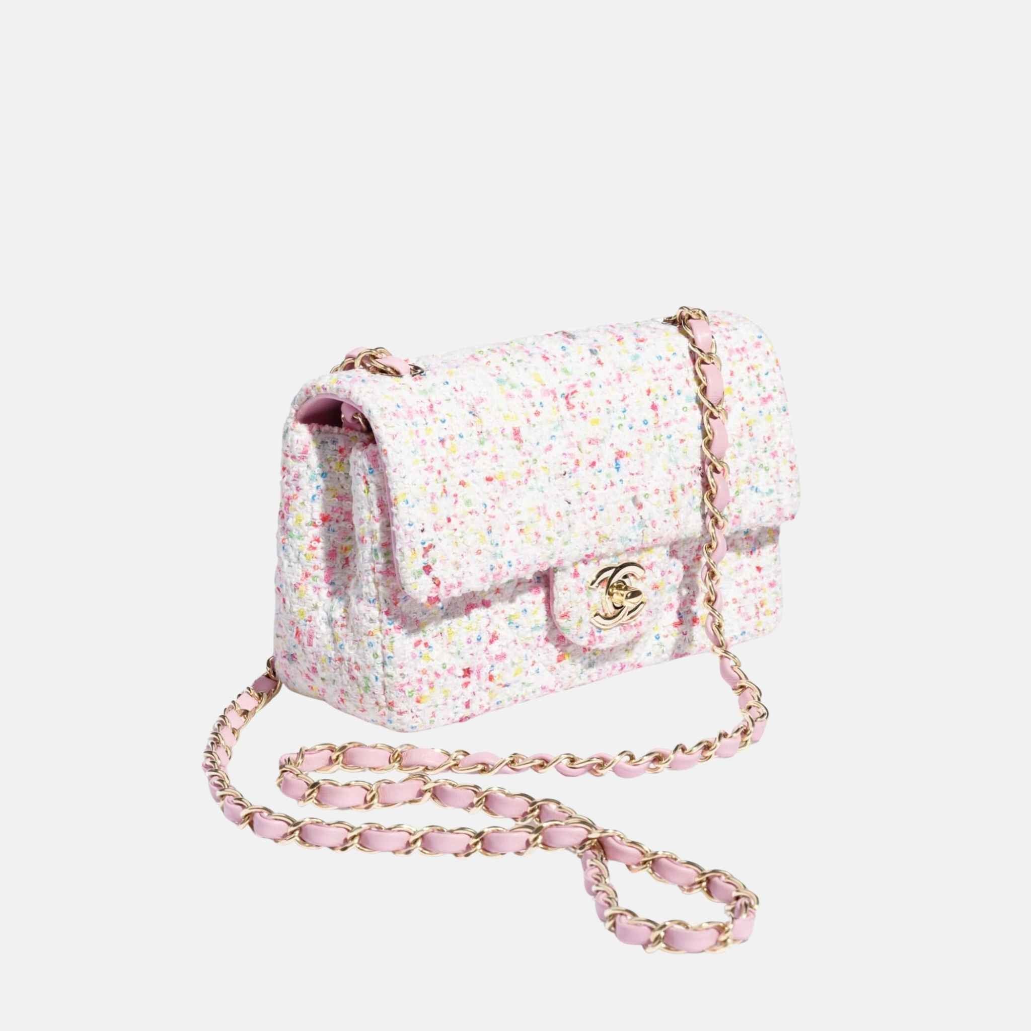 Mini Classic Handbag In Tweed And Gold Metal