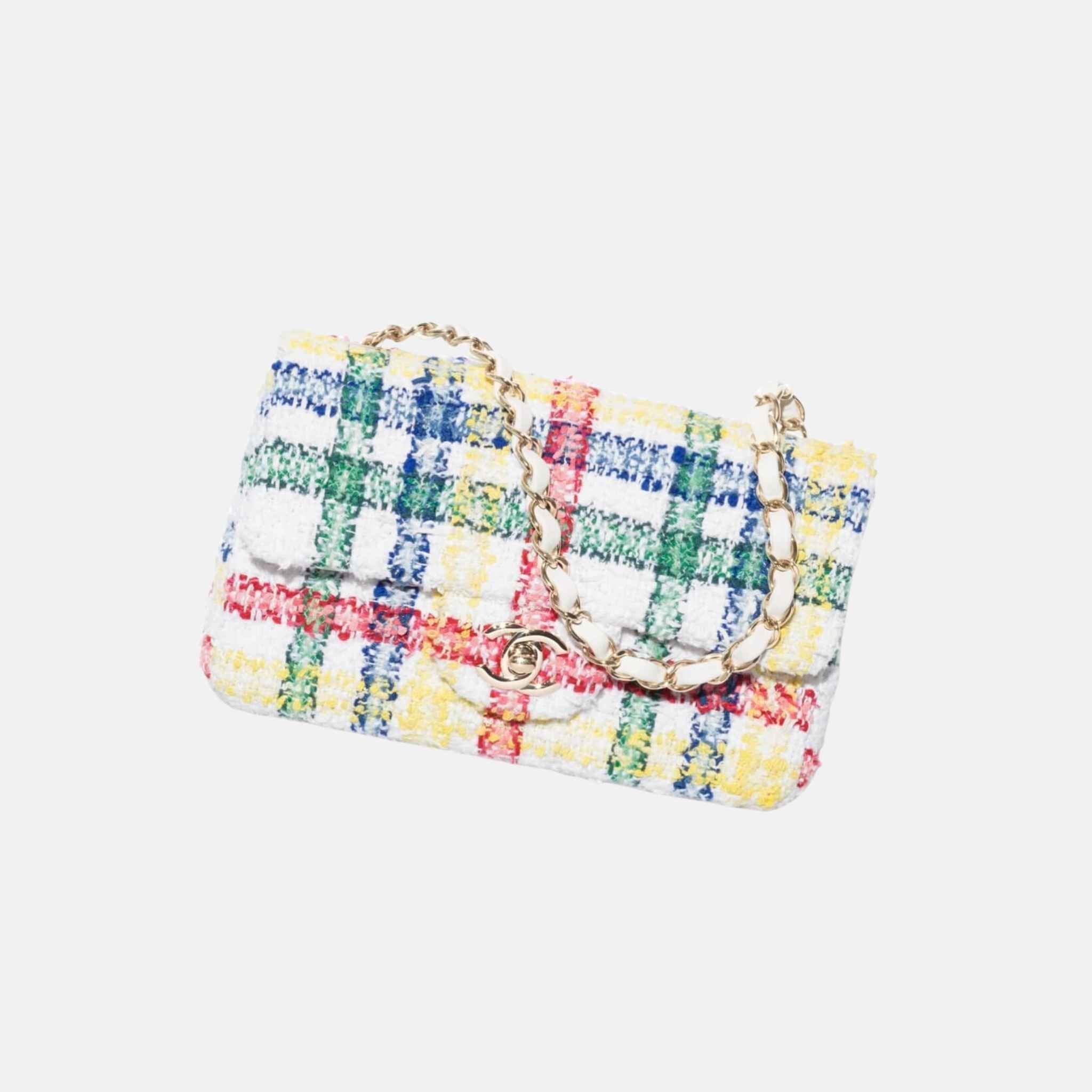 Mini Classic Multicolour Handbag In Tweed And Gold Metal