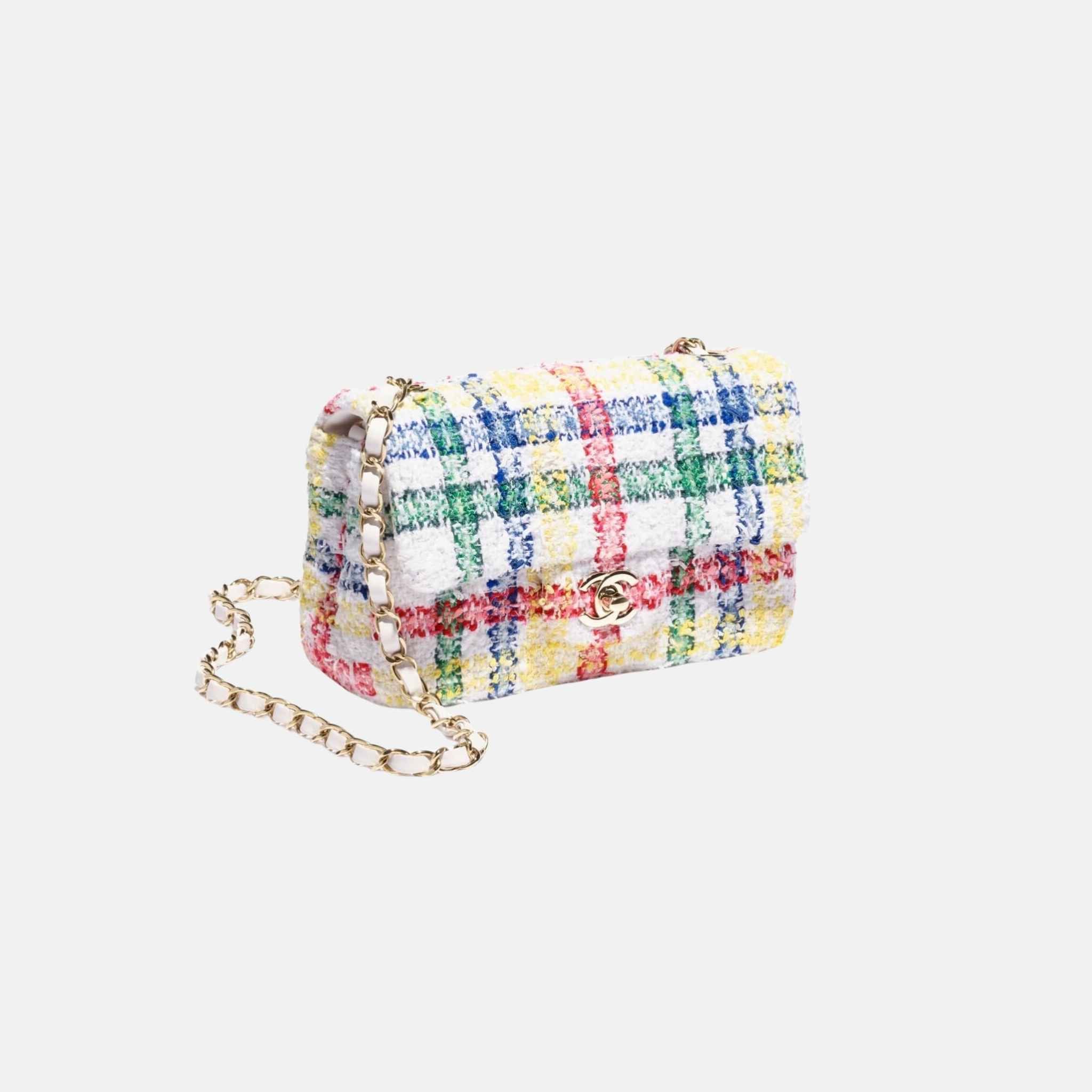 Mini Classic Multicolour Handbag In Tweed And Gold Metal