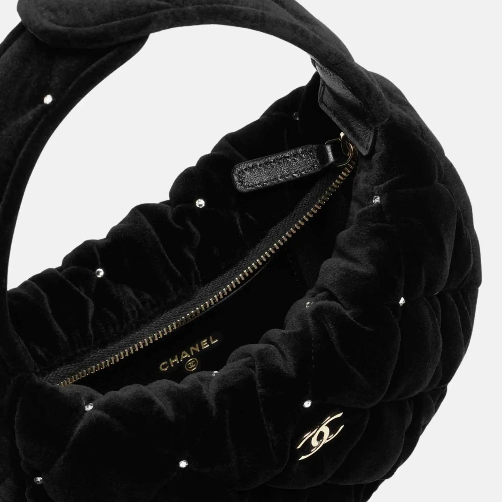 Pouch Velvet Diamante Gold Tone Metal