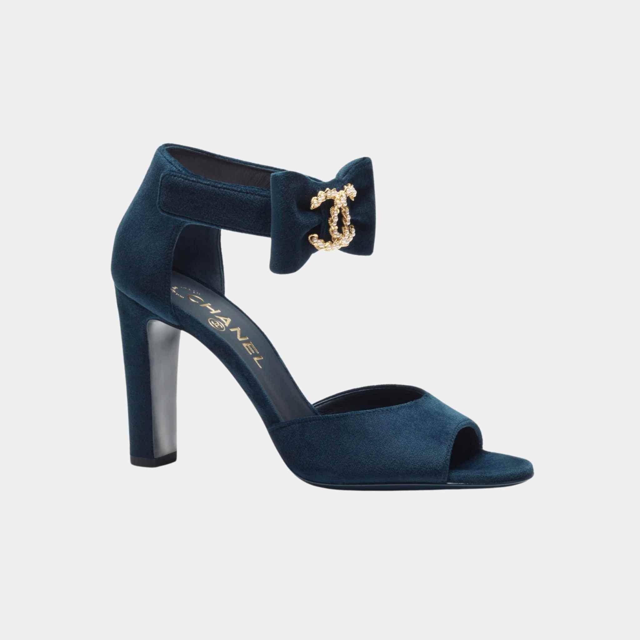Sandals Velvet Imitation Pearls Metal Dark Blue