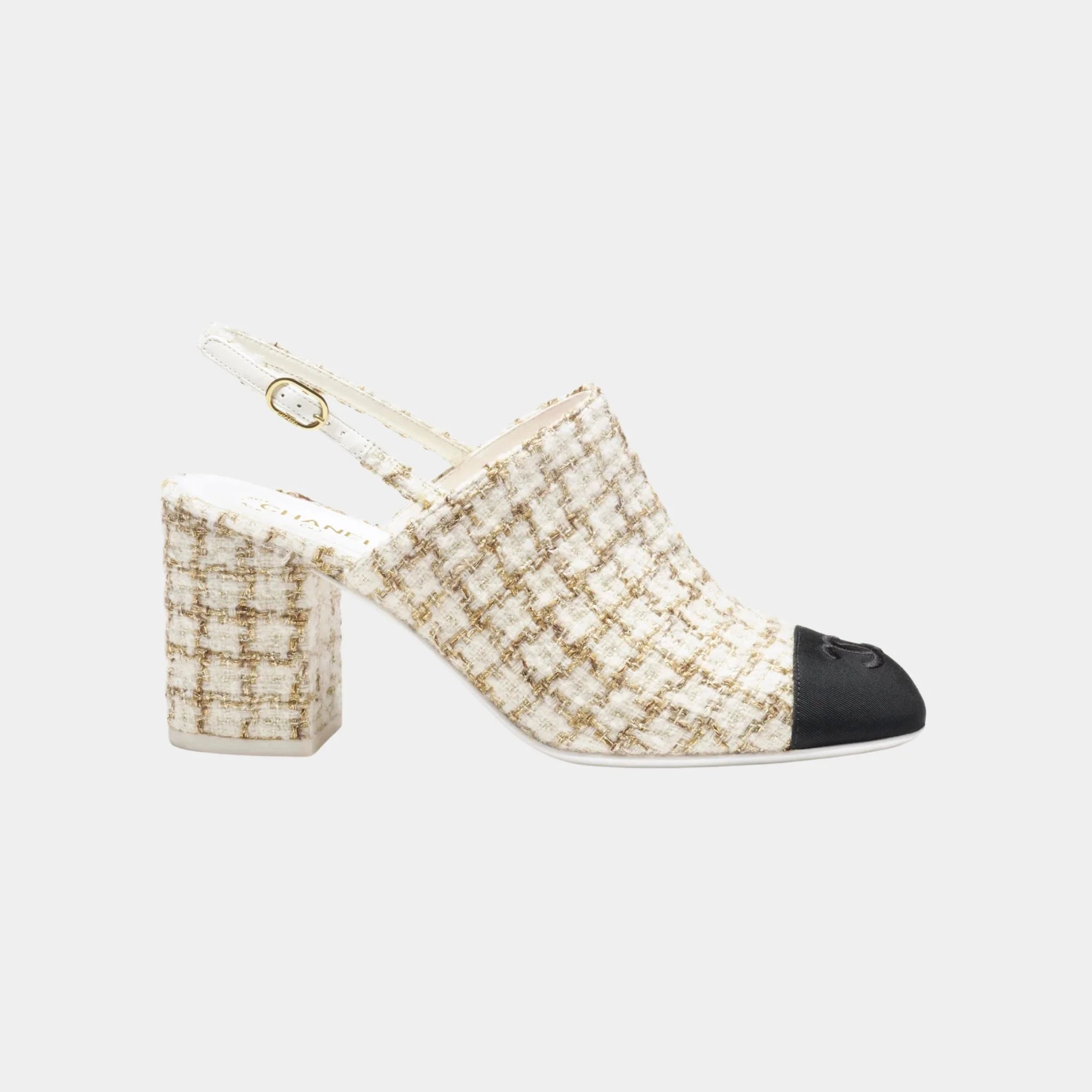 Slingbacks in Wool, Mohair Tweed & Grosgrain