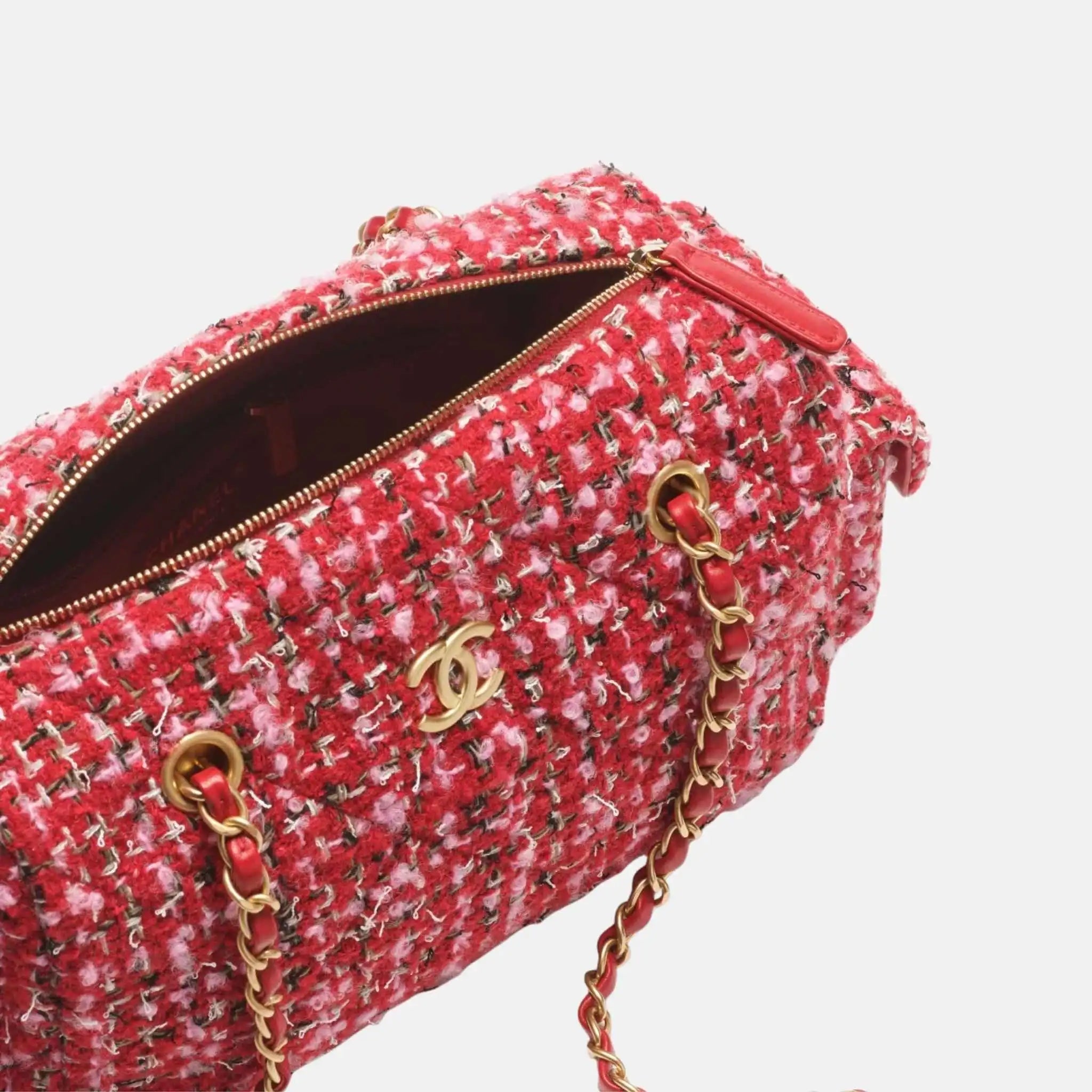 Small Bowling Bag Tweed Gold Metal