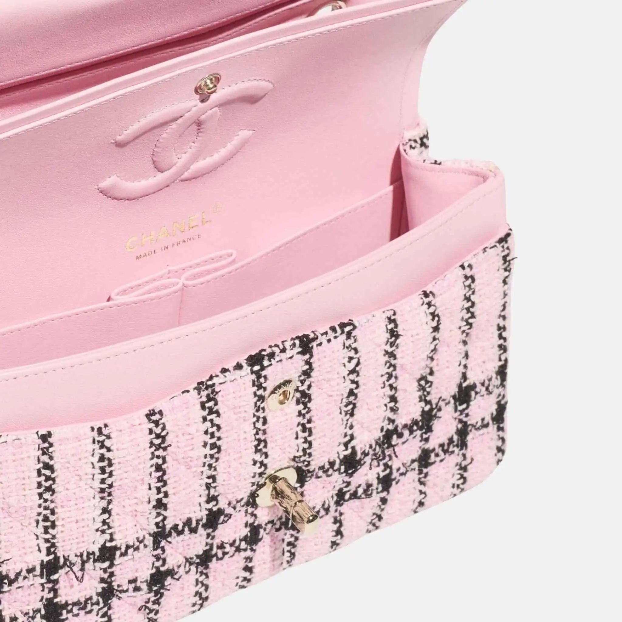 Small Classic Handbag In Tweed And Gold Metal