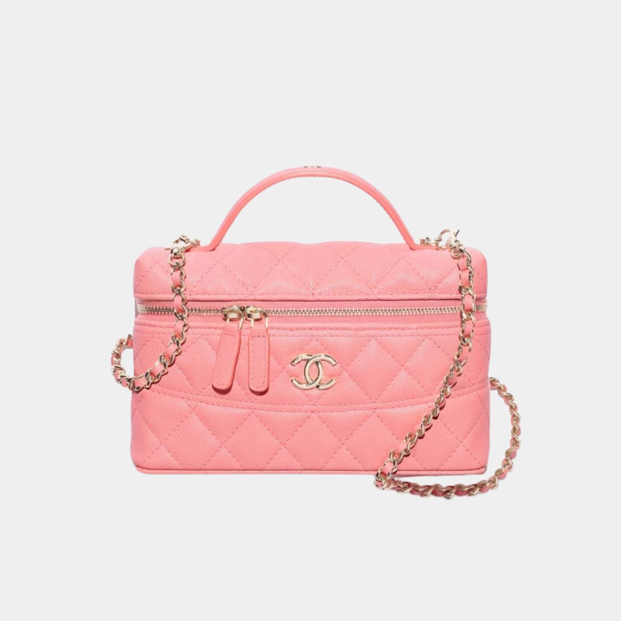 Vanity with Chain in Grained Calfskin and Gold Toned Metal