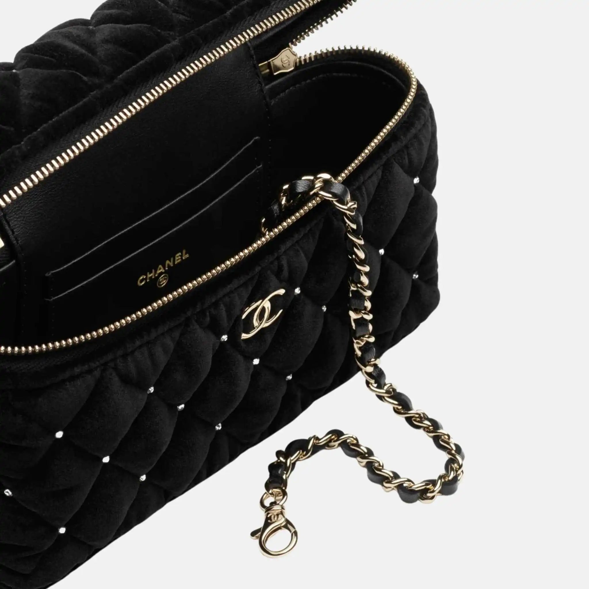 Vanity With Chain Velvet Diamante Gold Tone Metal