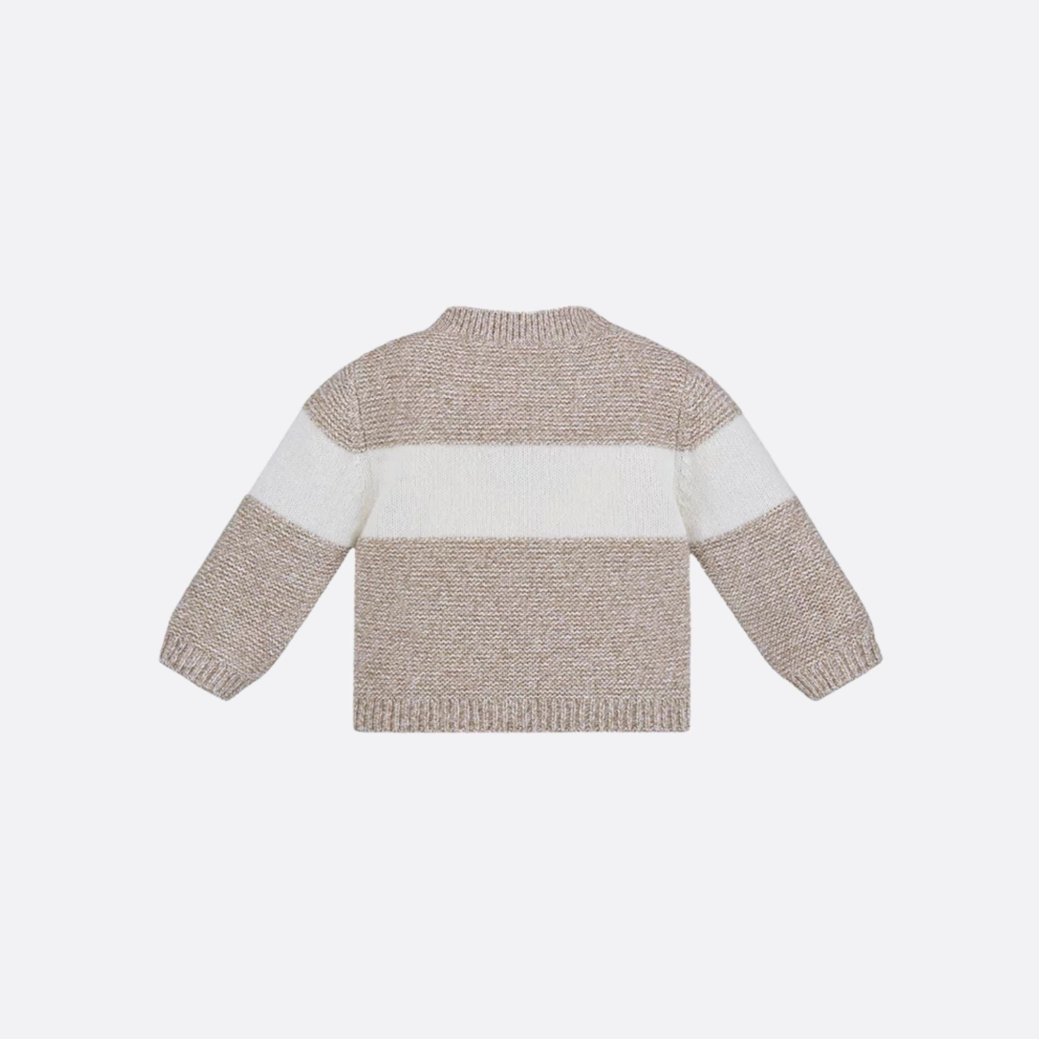 Cardigan in Heathered Beige & Ivory Wool Cashmere Knit