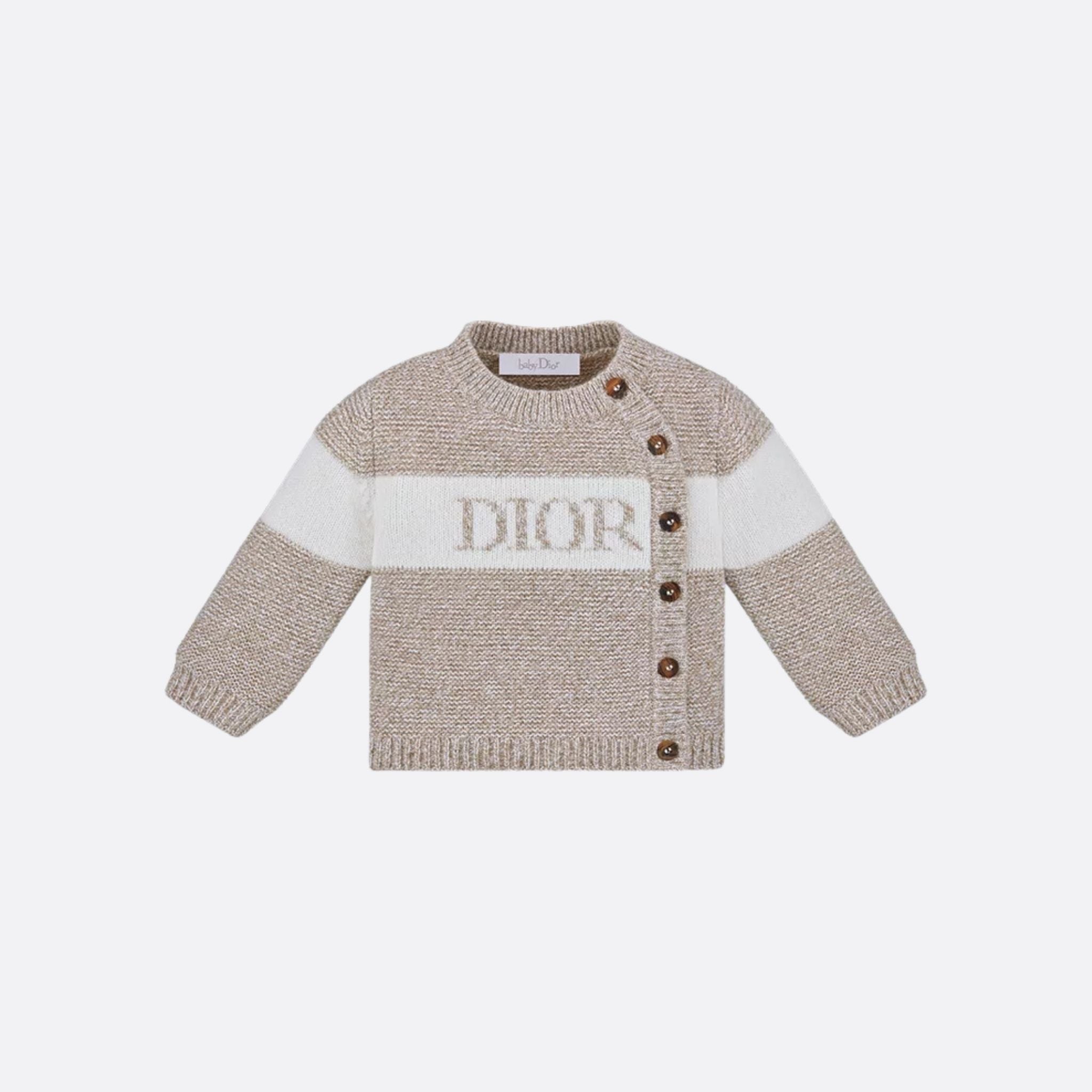 Cardigan in Heathered Beige & Ivory Wool Cashmere Knit