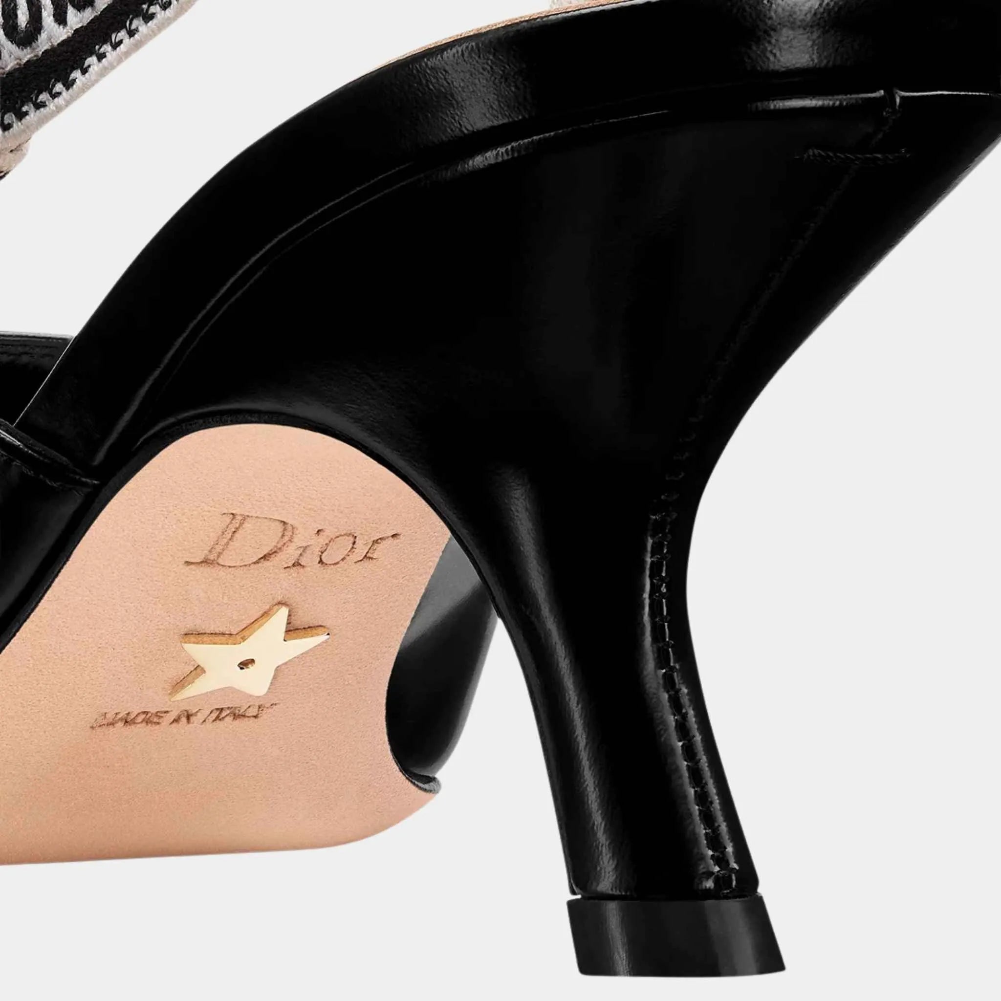 J Adior Singback Pump Black Calfskin Embroidered