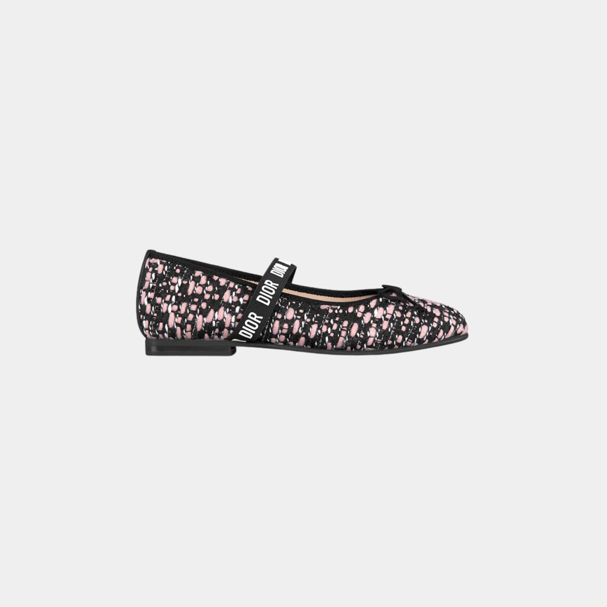 Kids Ballet Flat Black Pink and Silver Tone Tweed