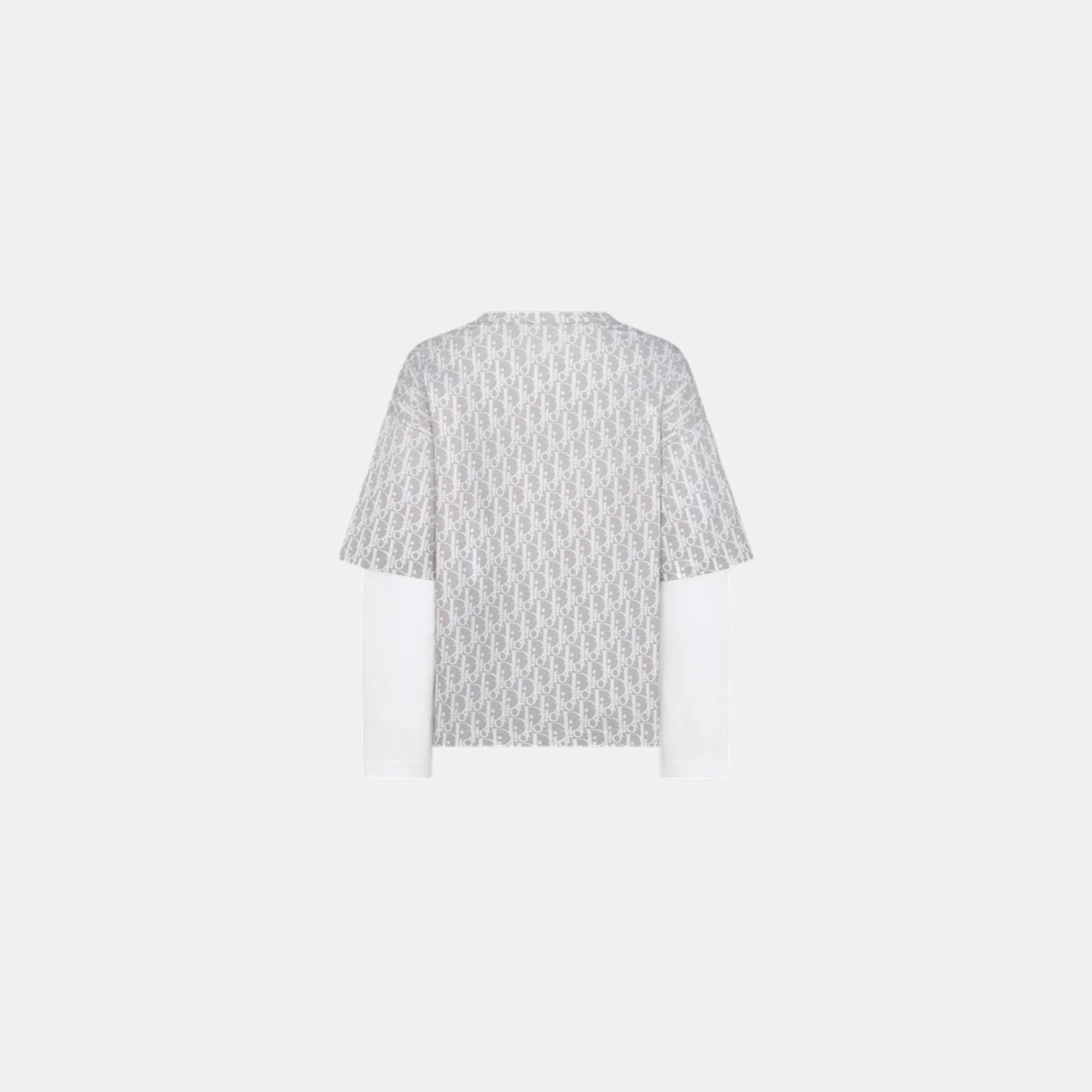 Kids Long-Sleeved T Shirt Gray And Beige Oblique Cotton Jersey