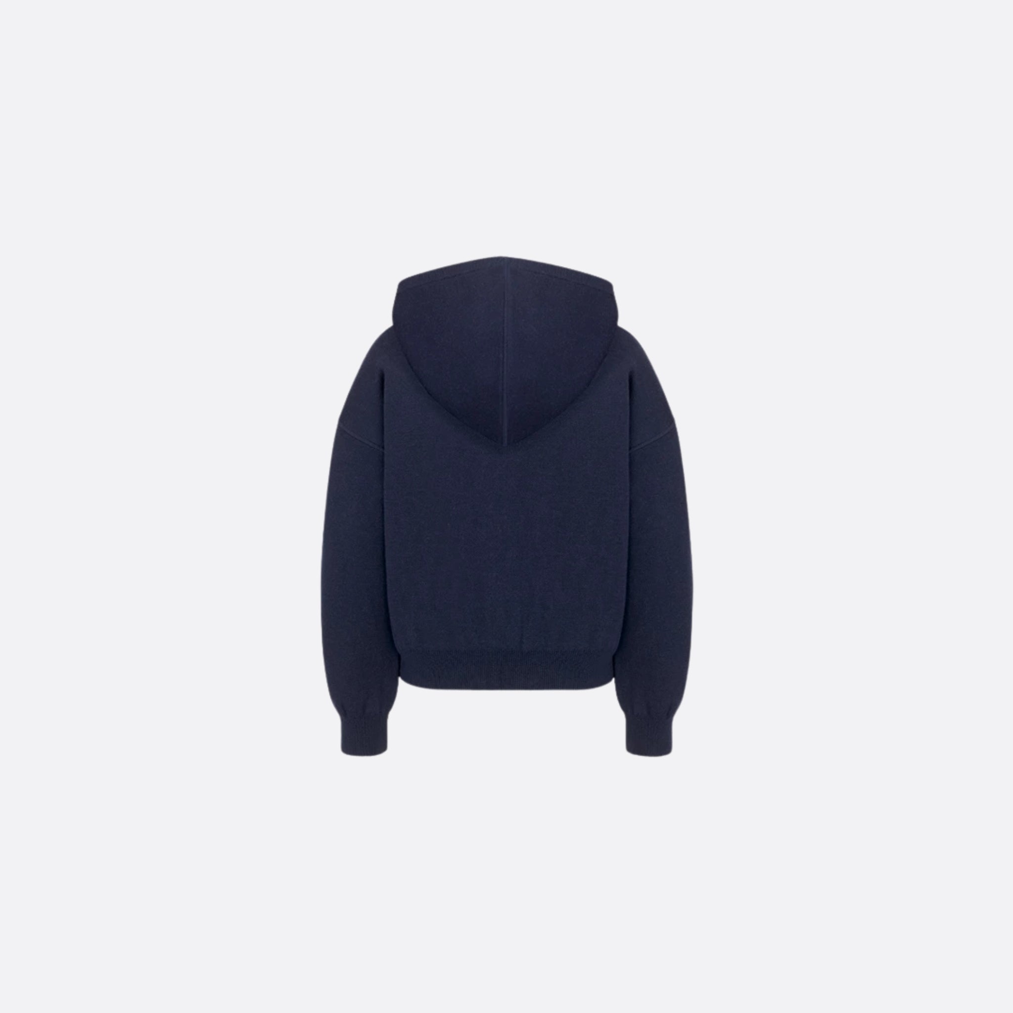 Kids Reversible Navy Blue Wool Knit Zipped Cardigan with Hood