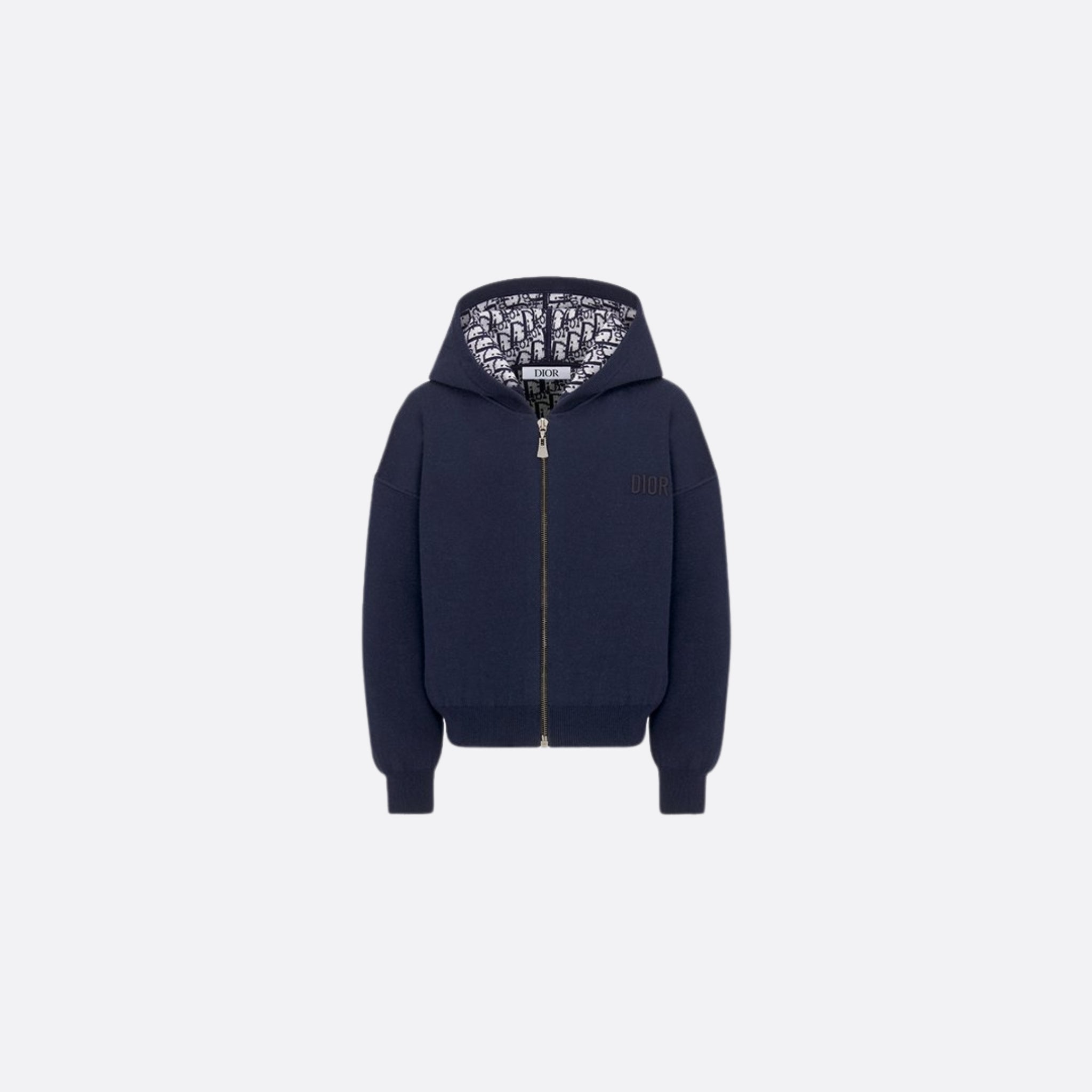 Kids Reversible Navy Blue Wool Knit Zipped Cardigan with Hood