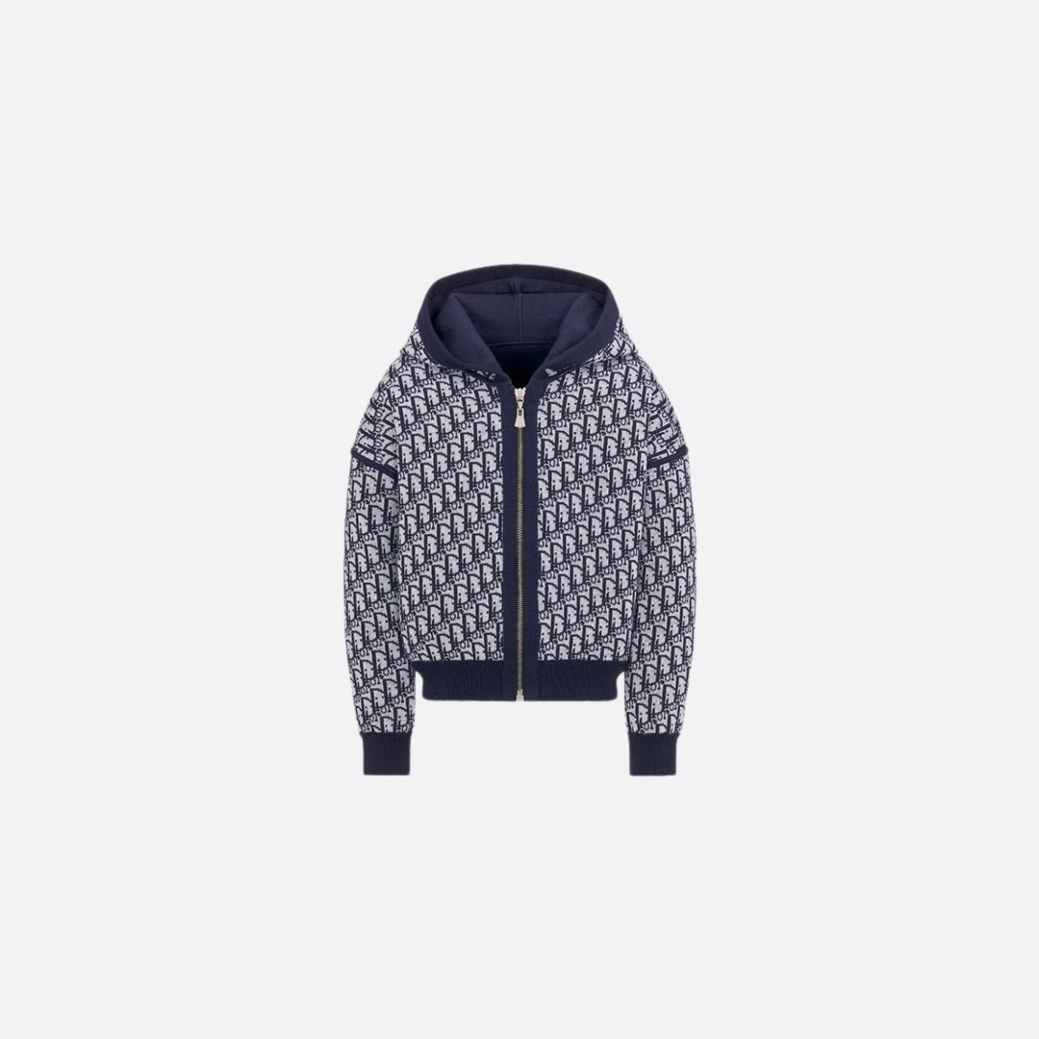 Kids Reversible Navy Blue Wool Knit Zipped Cardigan with Hood