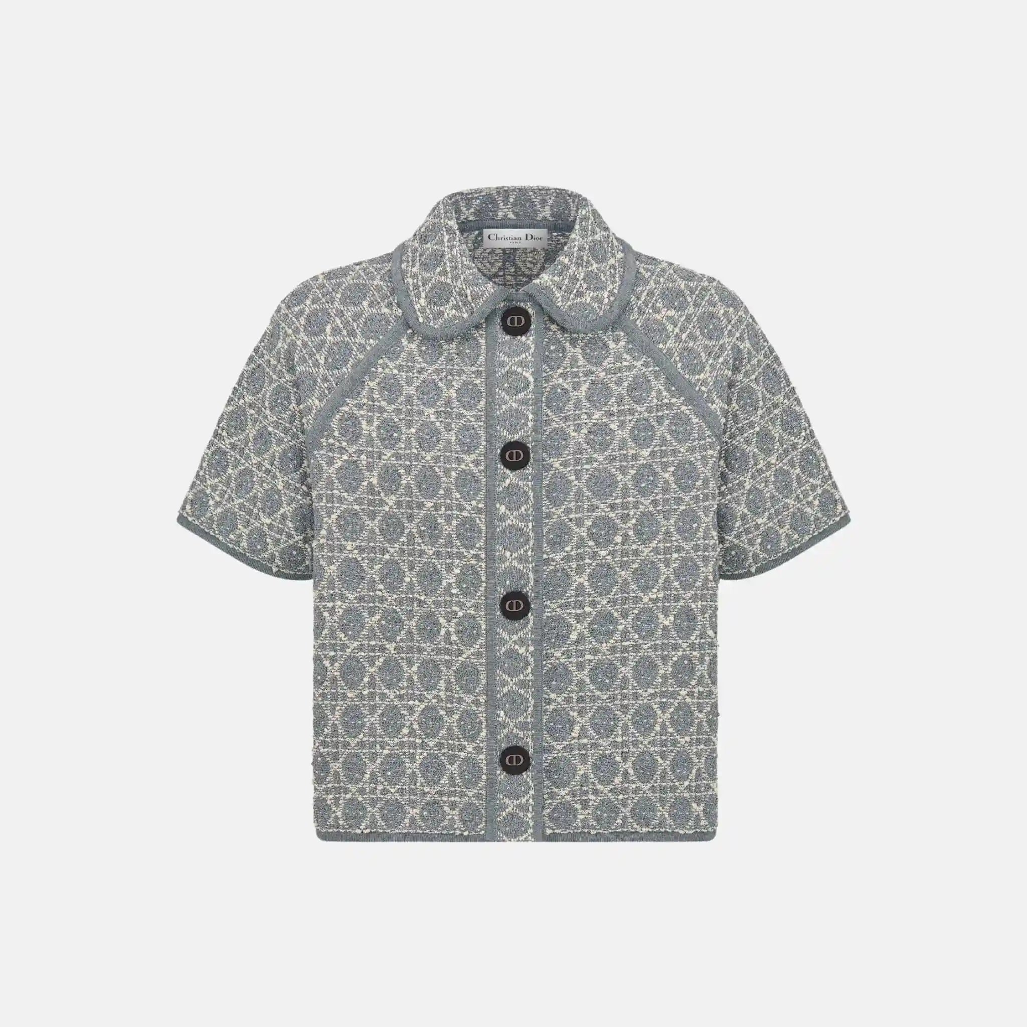 Macrocannage Short Sleeved Jacket In Cotton Blend Tweed