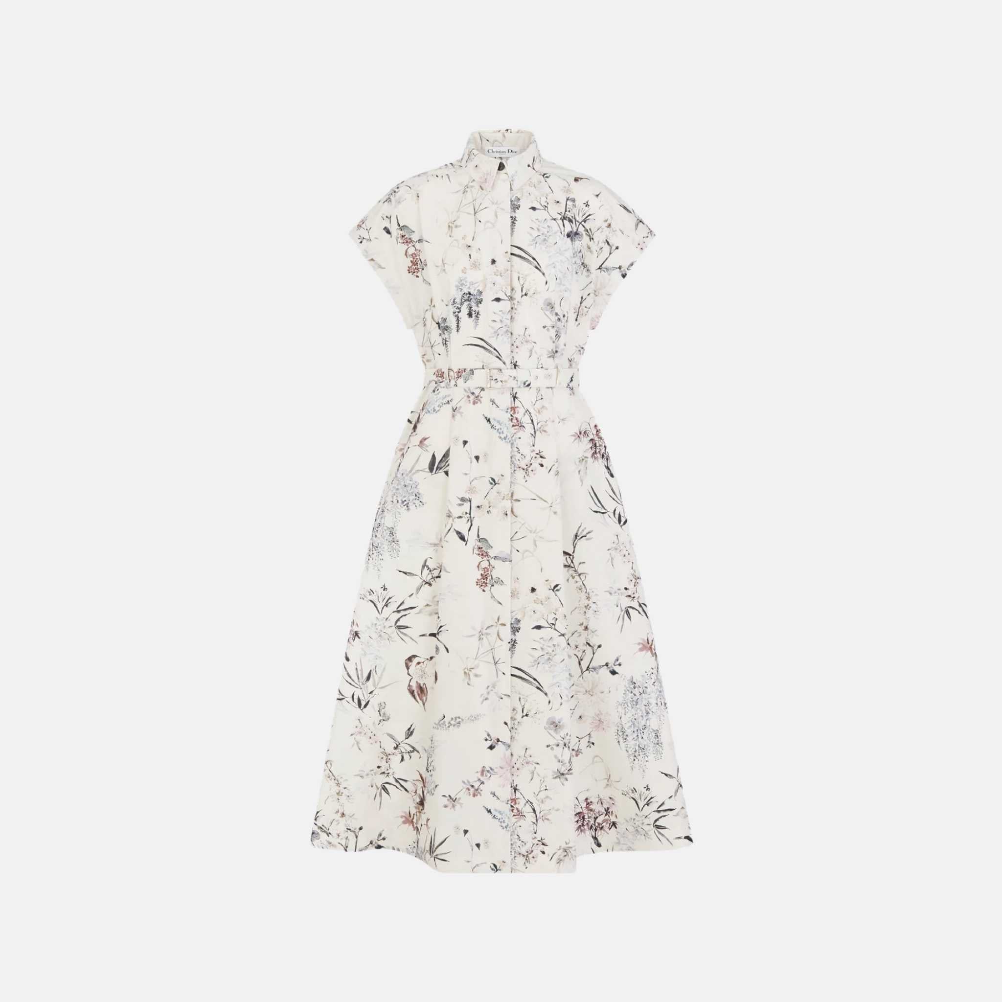 Mid Length Belted Shirtdress In Cotton And Silk Poplin