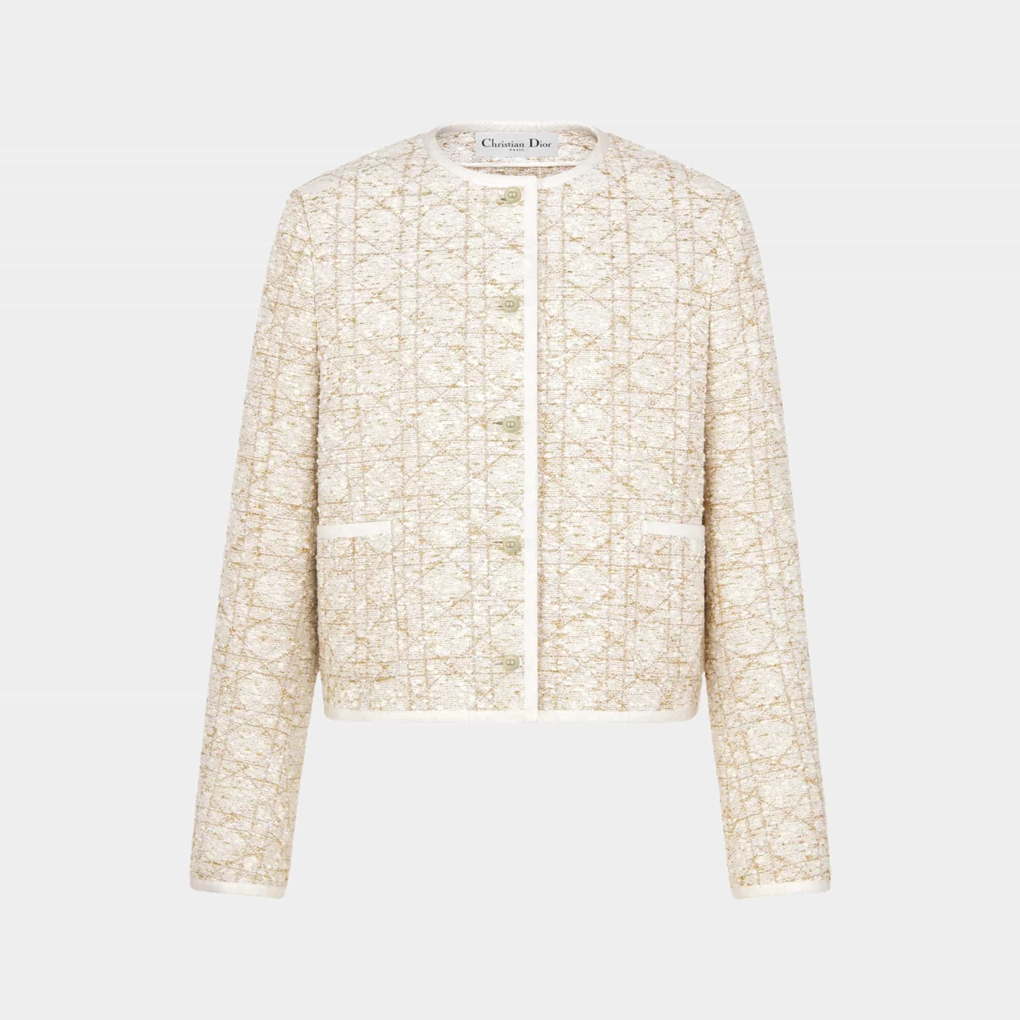 Or Macrocannage Jacket White and Gold-Tone Cotton-Blend Tweed