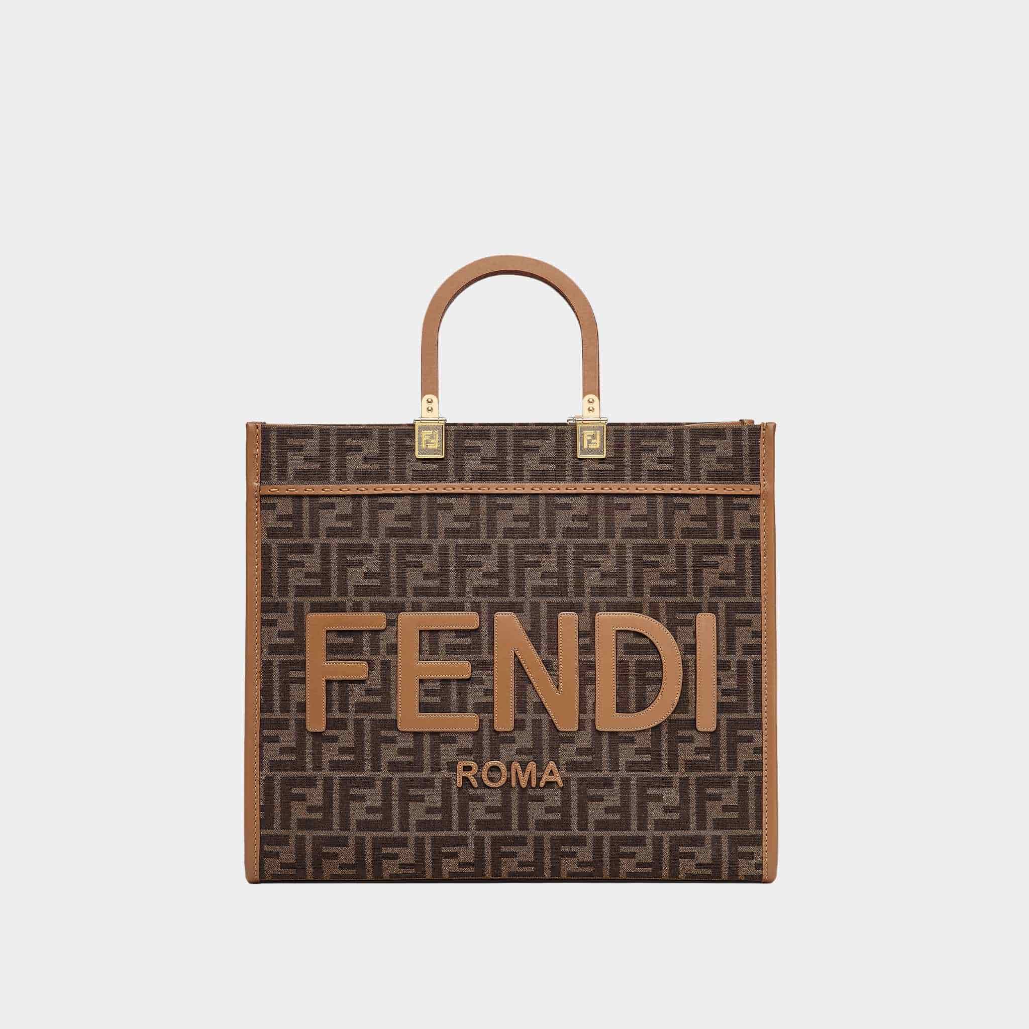Sunshine Medium Brown FF Jacquard Fabric Shopping Bag