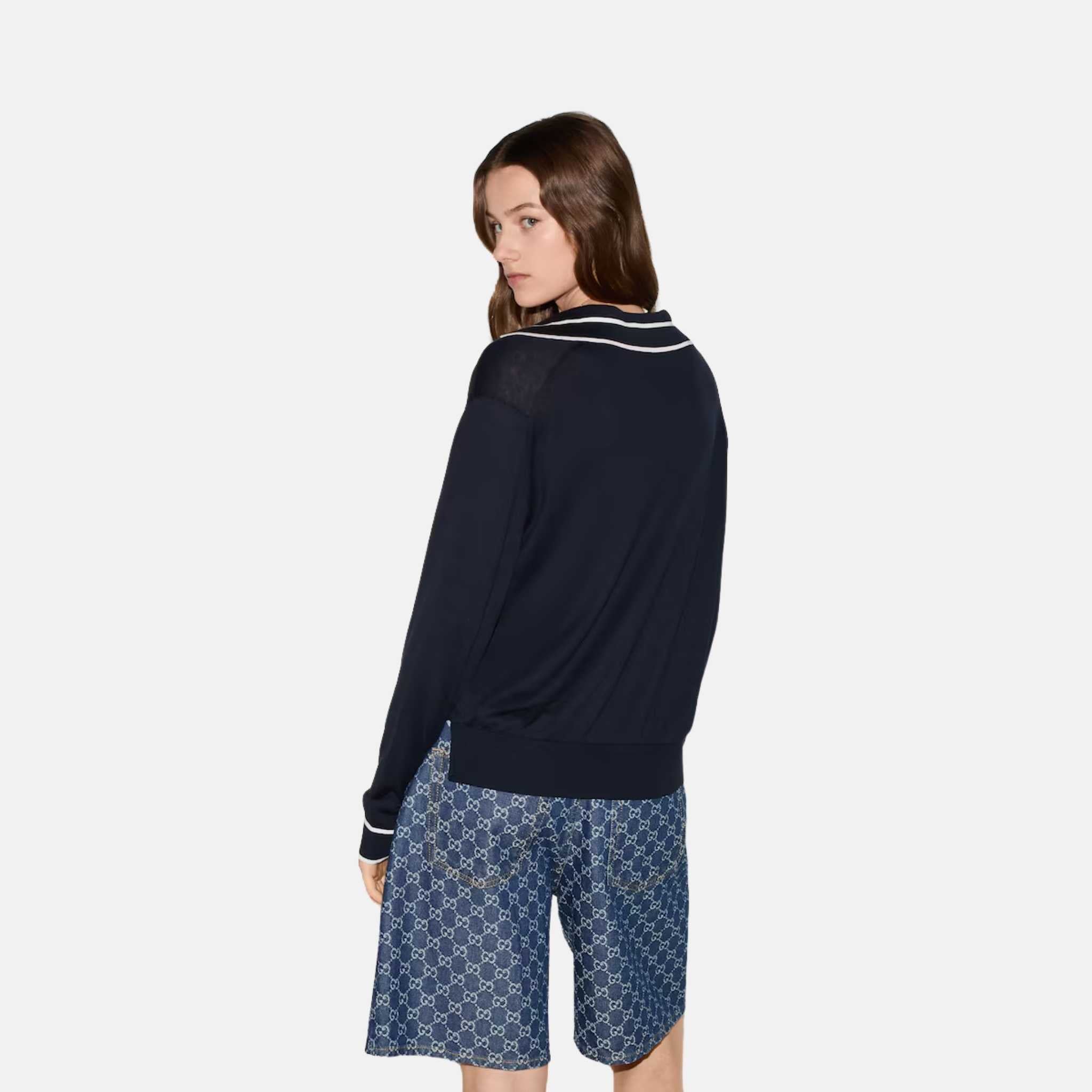Cotton Polo Top With Gucci Intarsia