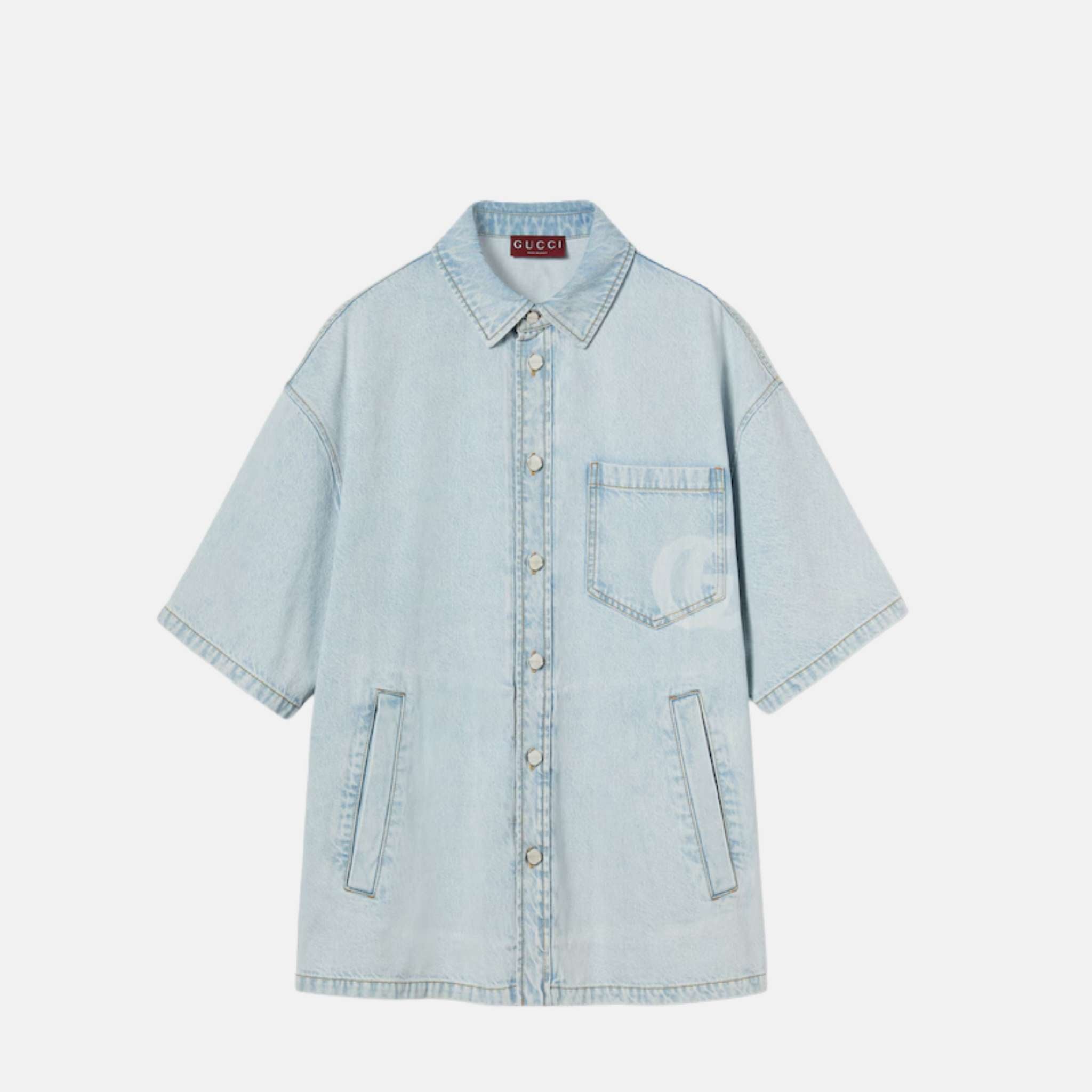 Lasered Denim Shirt With Double G Logo