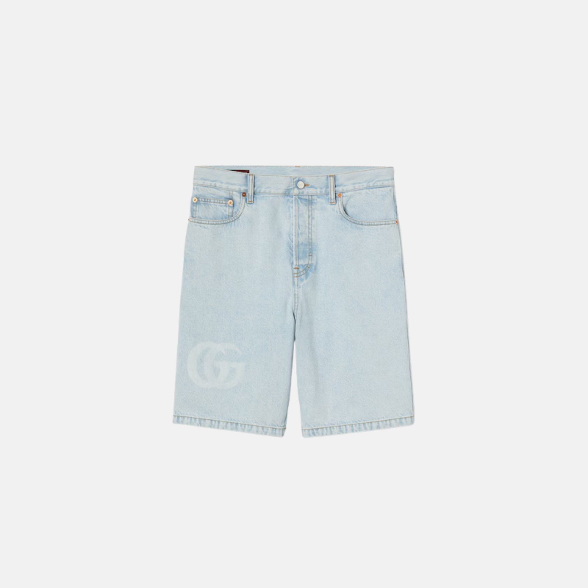 Lasered Denim Shorts With Double G Logo