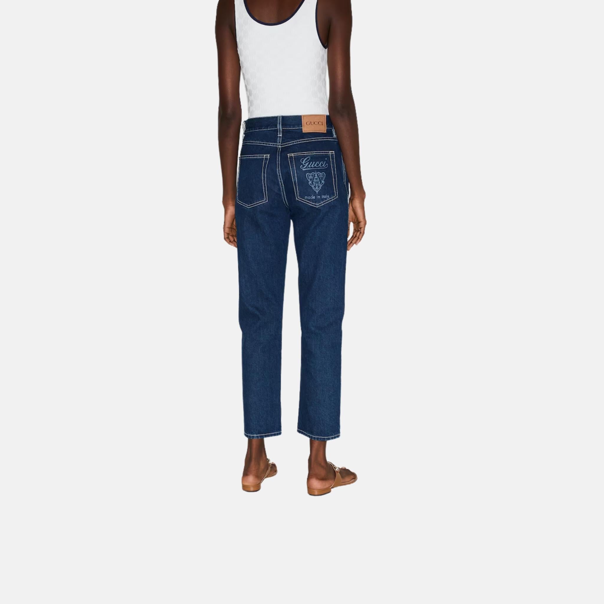Slim Cropped Fit Lasered Denim Pants