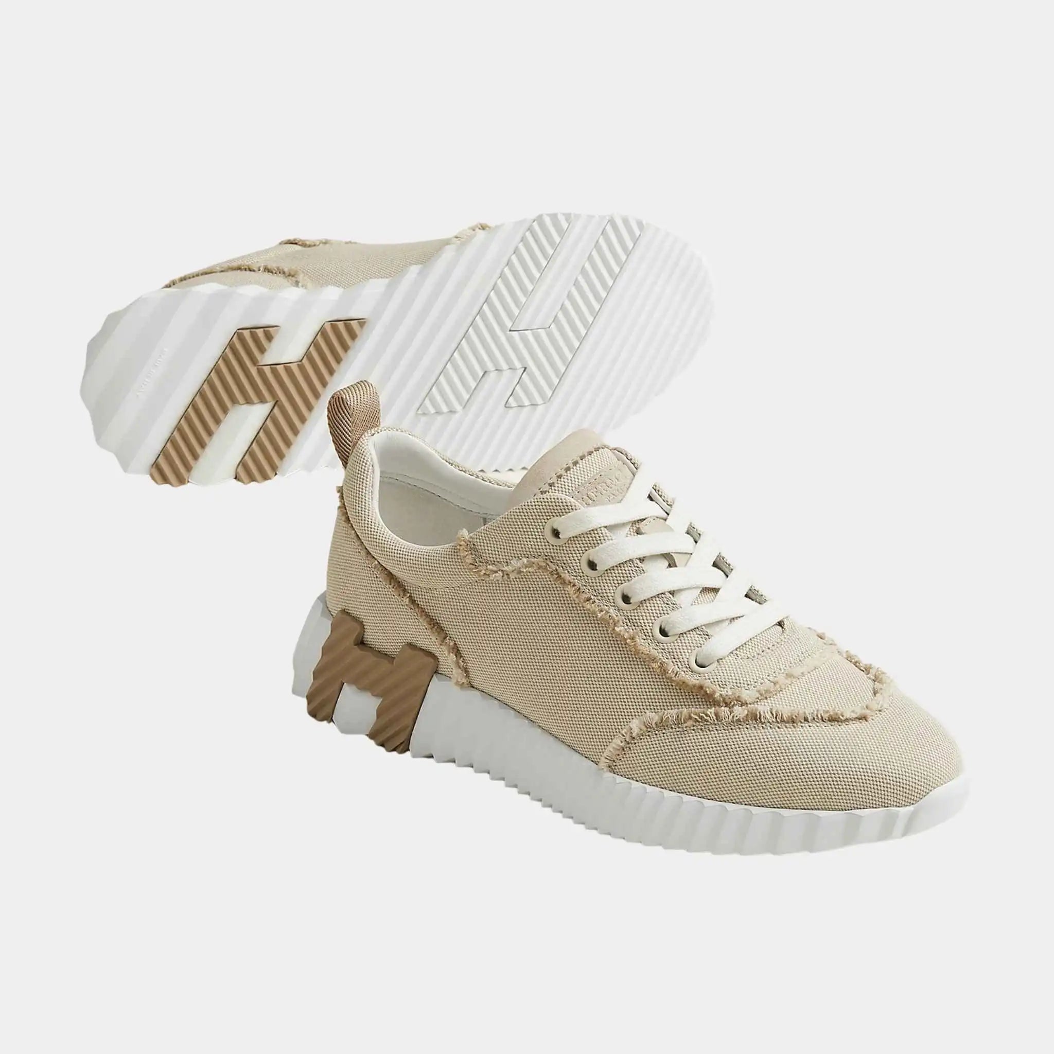 Bouncing Sneakers in Fringed H Canvas and Suede Goatskin