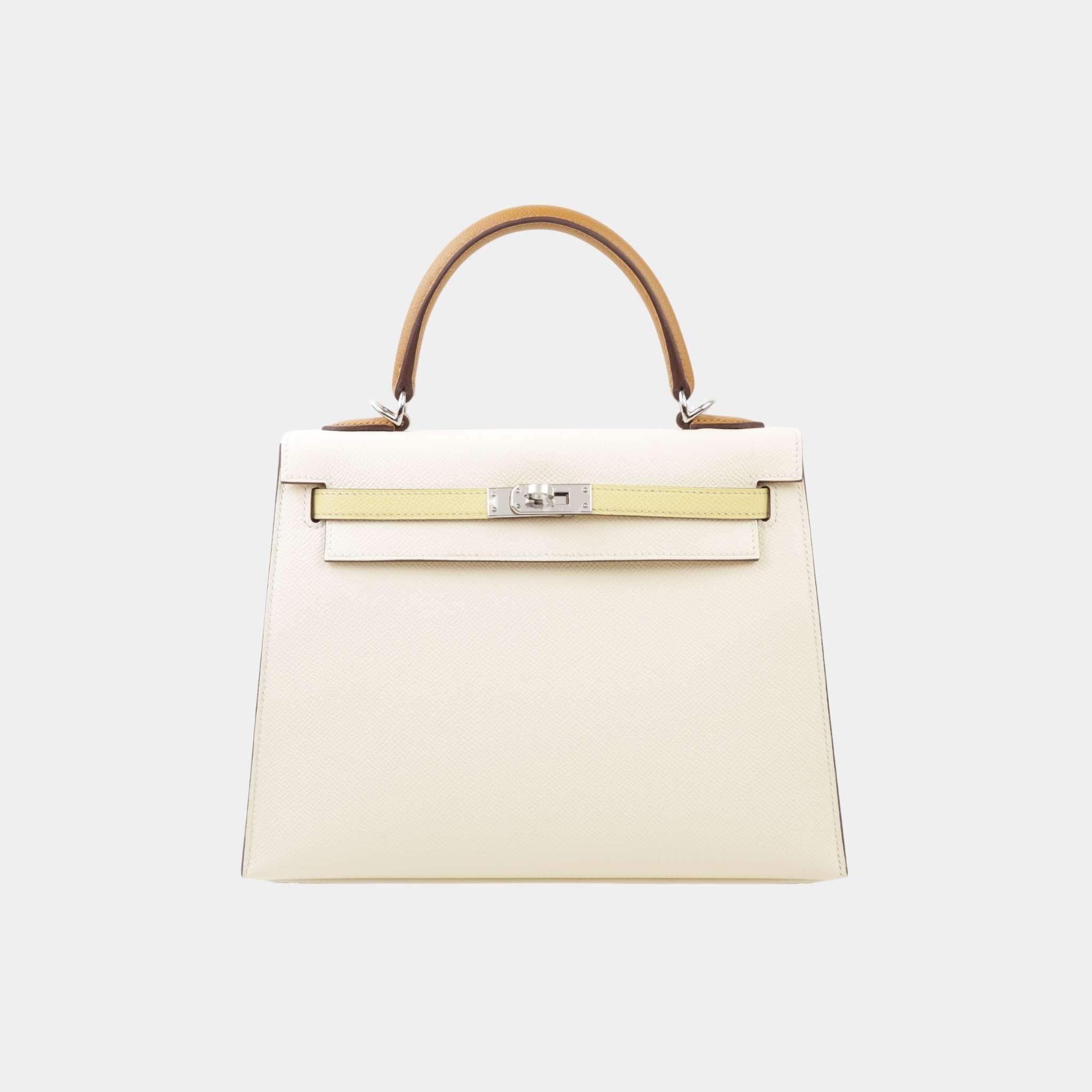 Kelly 25 Epsom Sellier Jaune Poussin/Sesame/Nata PHW