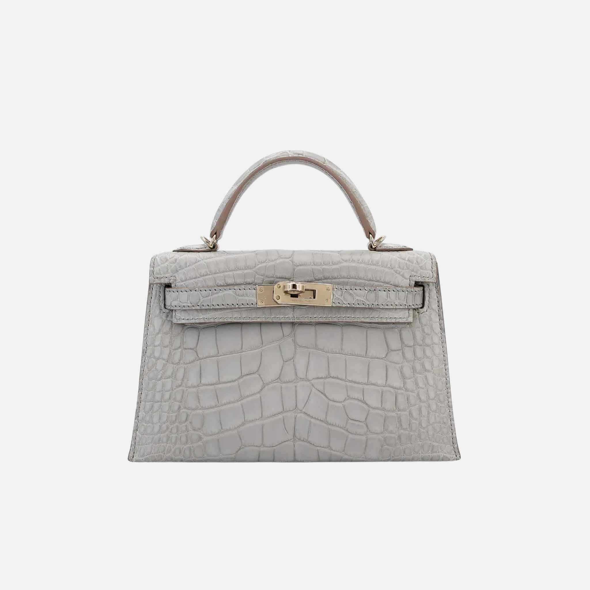 Mini Kelly HSS Matte Alligator Gris Perle PHW